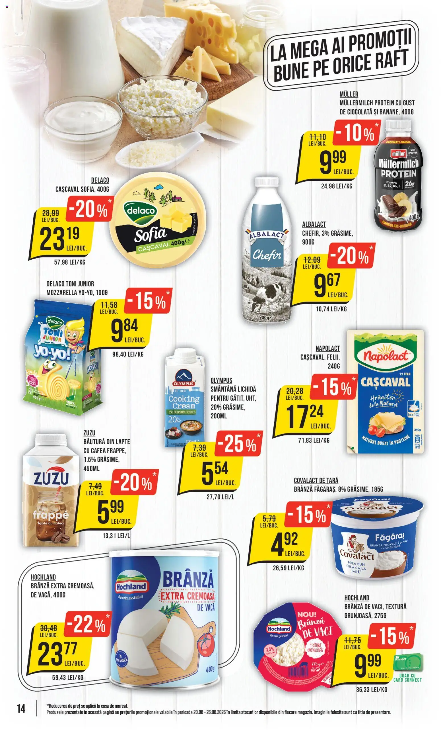 Noul catalog Mega Image – valabil de la 20.08.2026 | Pagină: 14 | Produse: Delaco, Zuzu, Covalact de tara, Mozzarella