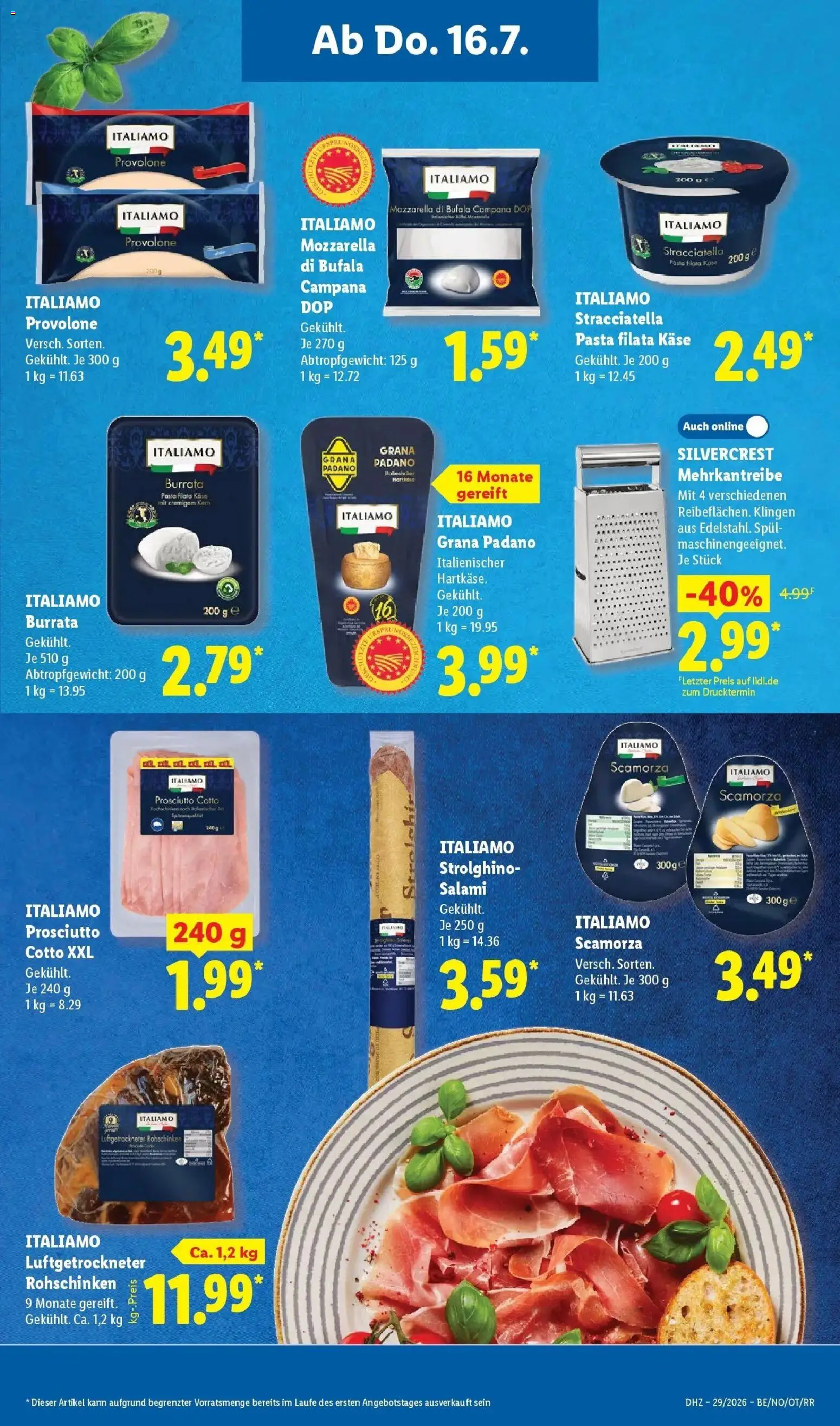 Lidl Prospekt Senftenberg – gültig ab 13.07.2026 | Seite: 59 | Produkte: Grana Padano, Käse, Pasta, Salami