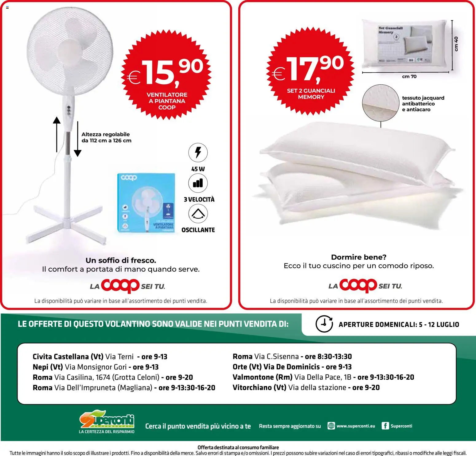 Volantino Superconti del 02/07/2026 | Pagina: 20 | Prodotti: Ventilatore, Tè, Cuscino