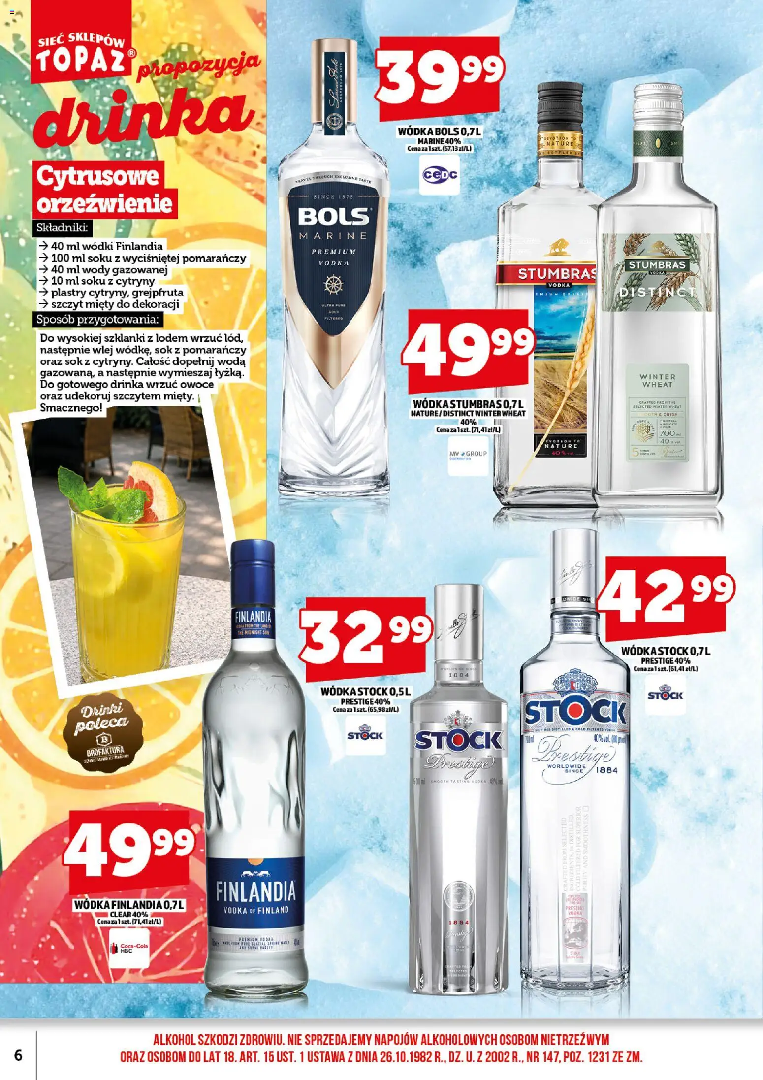 Topaz gazetka alkoholowa od 01.08.2026 | Strona: 8 | Produkty: Wódka finlandia, Wódka Stock, Sok, Owoce
