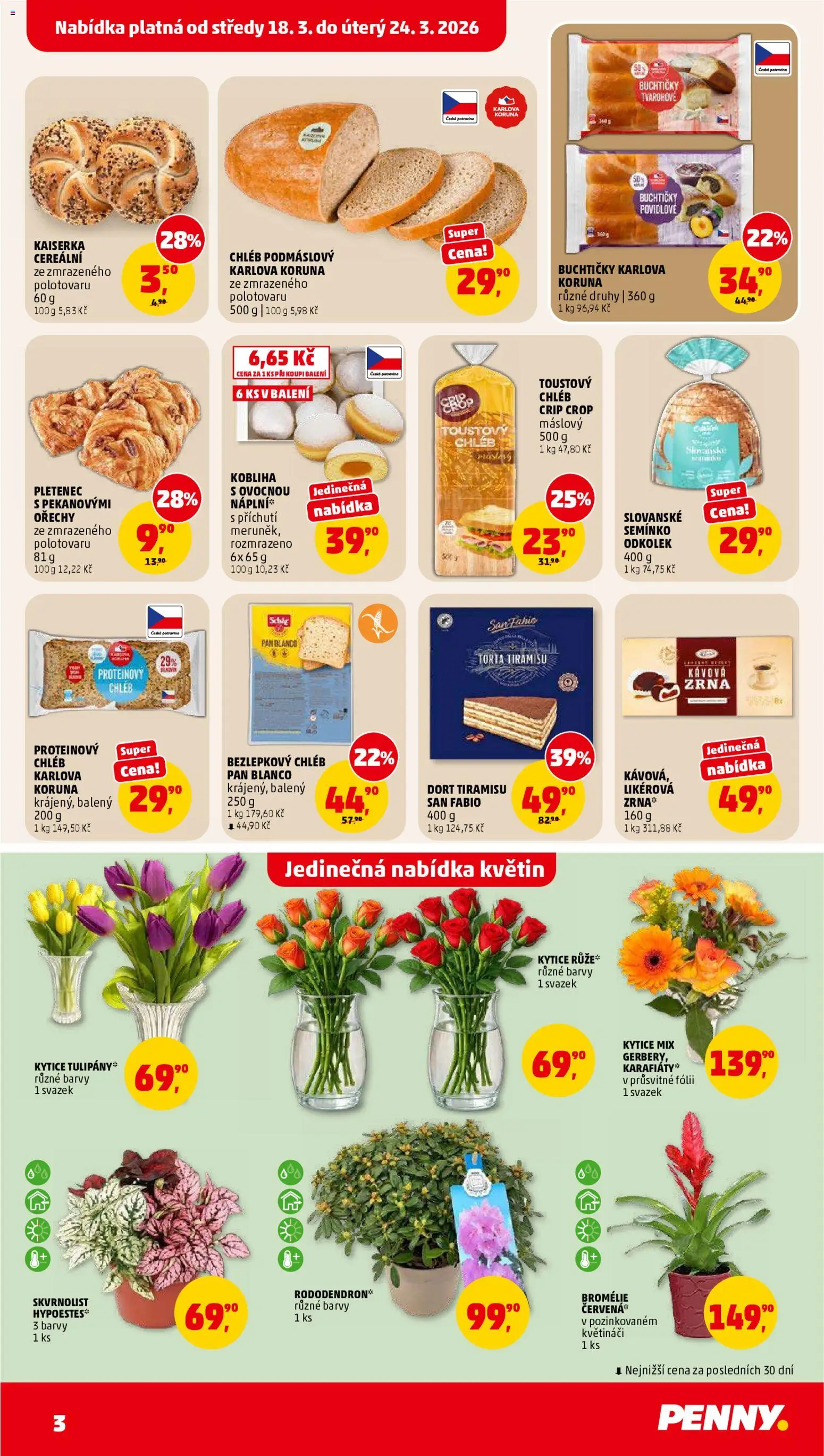 Penny Market leták od 18.03.2026 | Strana: 3 | Produkty: Tiramisu, Bezlepkový chléb, Kytice, Dort