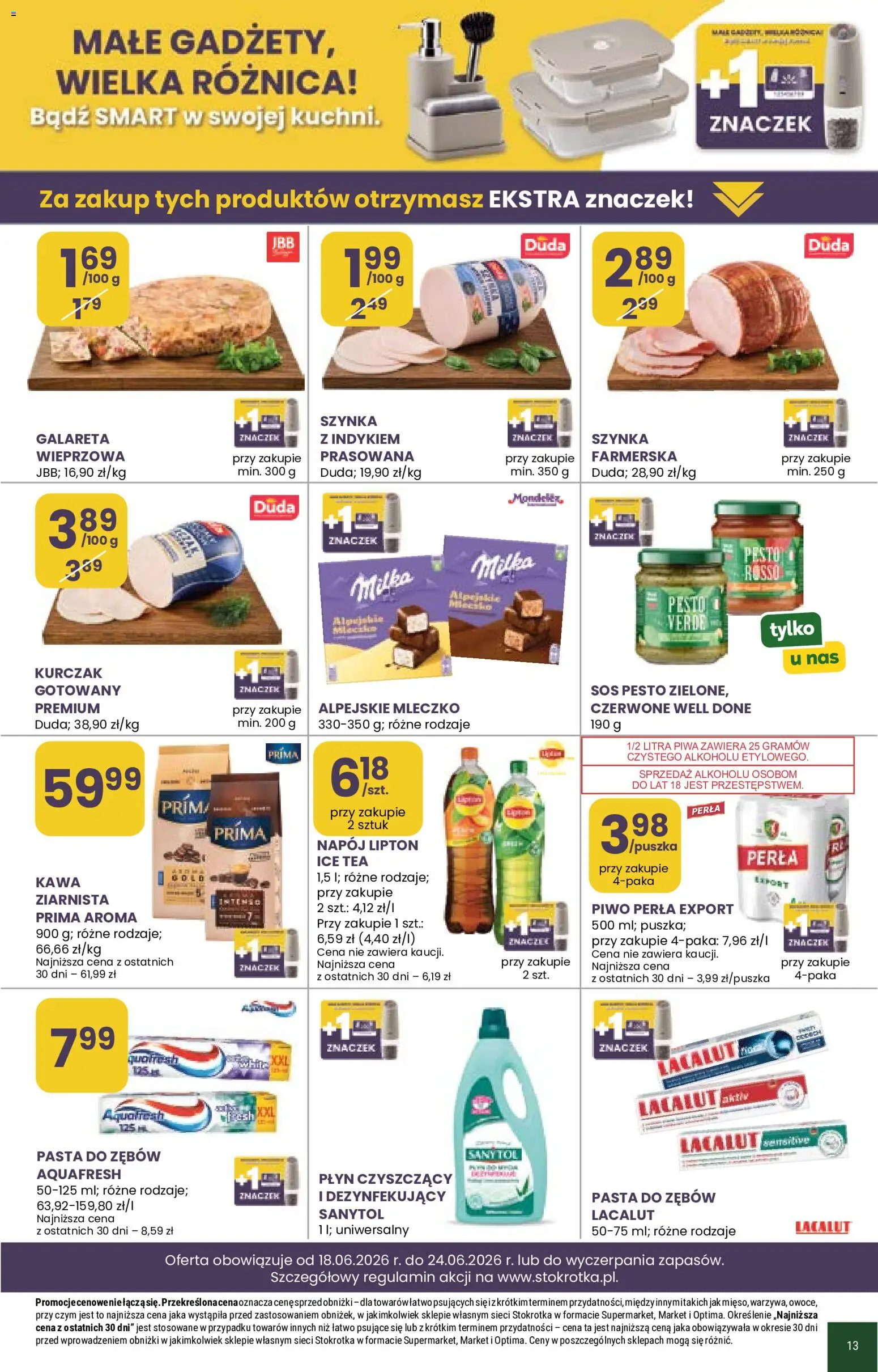Stokrotka gazetka od 18.06.2026 | Strona: 39 | Produkty: Kurczak, Szynka, Piwo, Sos