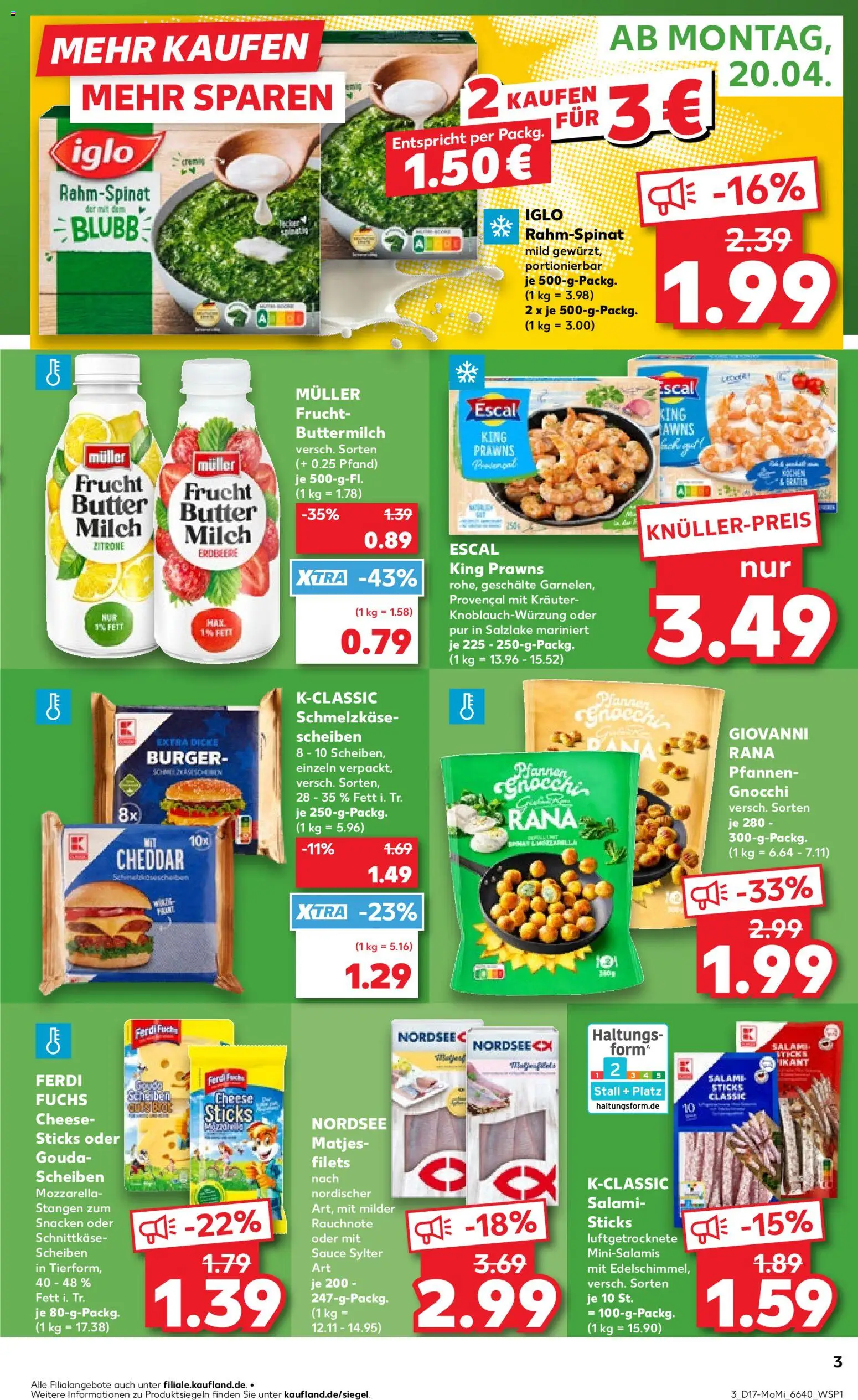 Kaufland Německo leták - Angebote ab Montag od 20.04.2026 | Strana: 3 | Produkty: Burger, Gouda, Forma, Cheddar