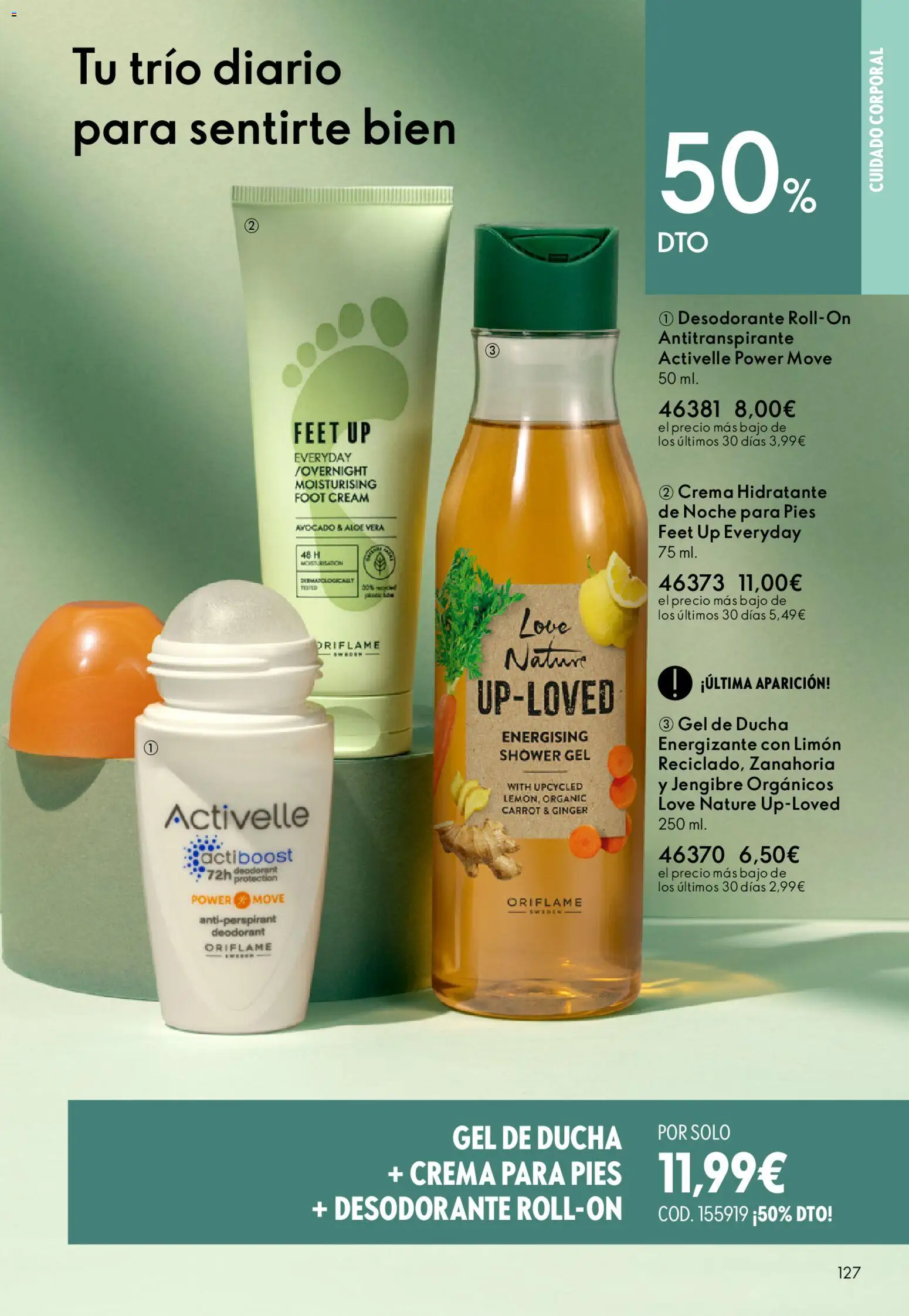 Oriflame - Catálogo Campaña 6 │ válido desde el 22.04.2026 | Página: 127 | Productos: Desodorante, Zanahoria, Crema hidratante, Ducha