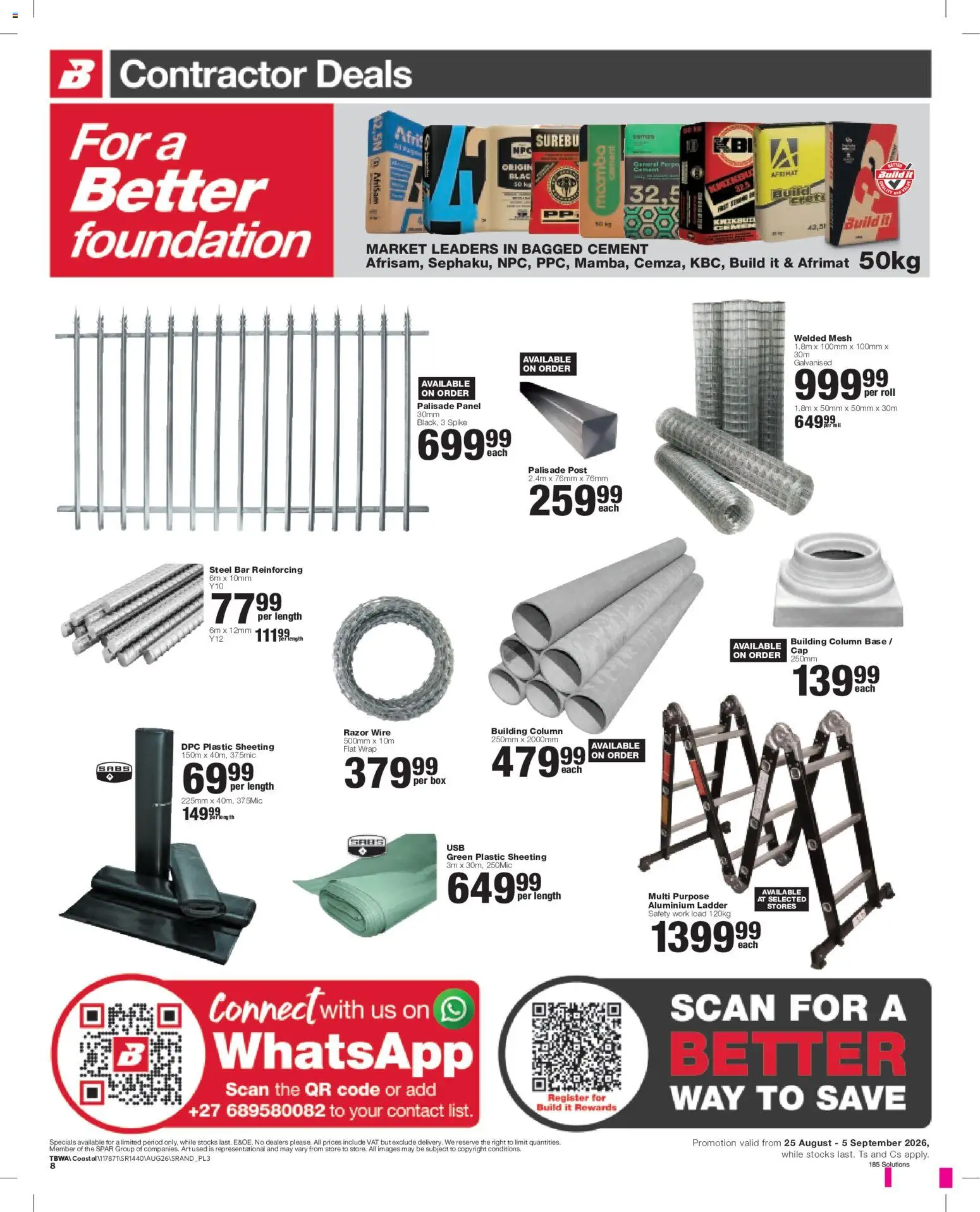 New Build It catalogue – valid from 25/08/2026 | Page: 8 | Products: Box, Foundation, Cement