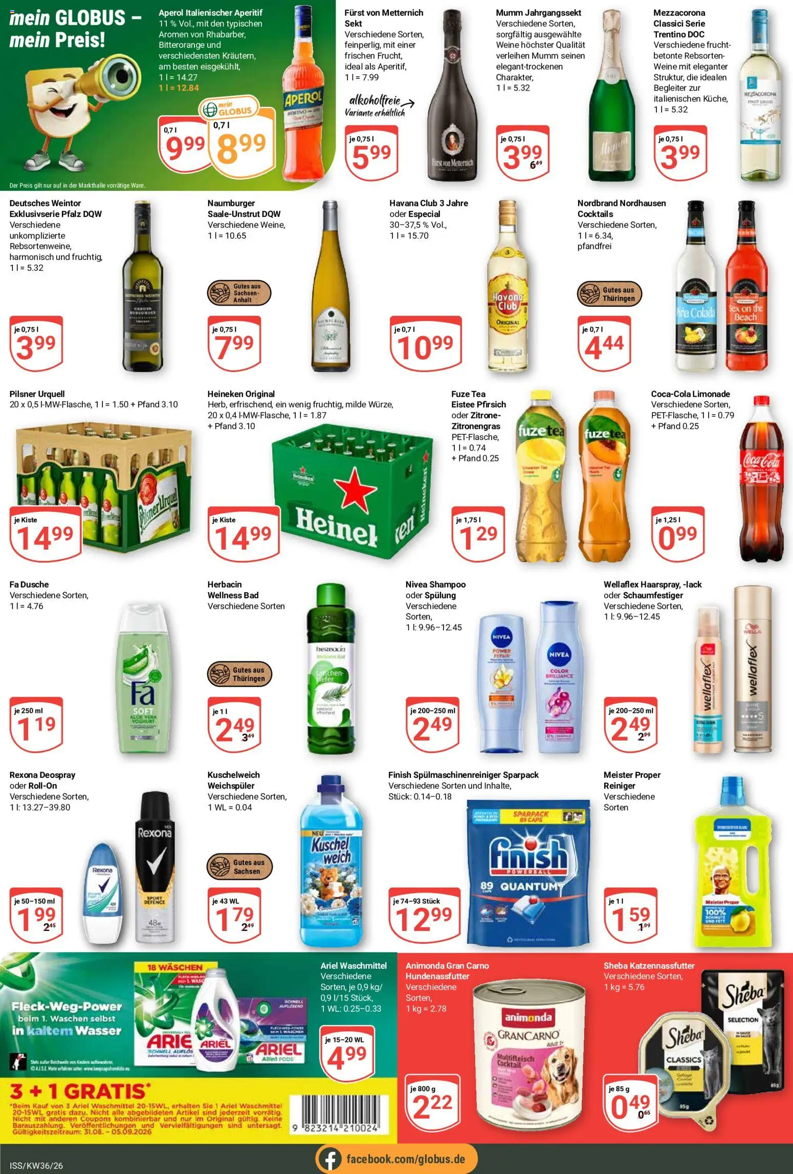 Globus Prospekt – gültig ab 31.08.2026 | Seite: 7 | Produkte: Fuze tea, Ariel, Kuschelweich, Weichspüler