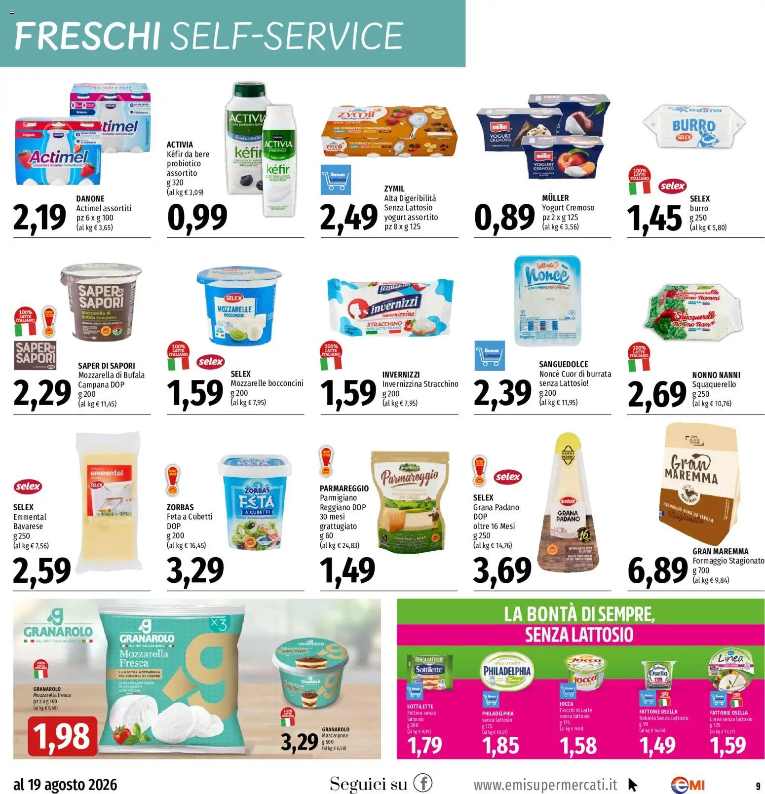 Volantino EMI del 30/07/2026 | Pagina: 9 | Prodotti: Fiocchi, Latte senza lattosio, Parmigiano, Robiola
