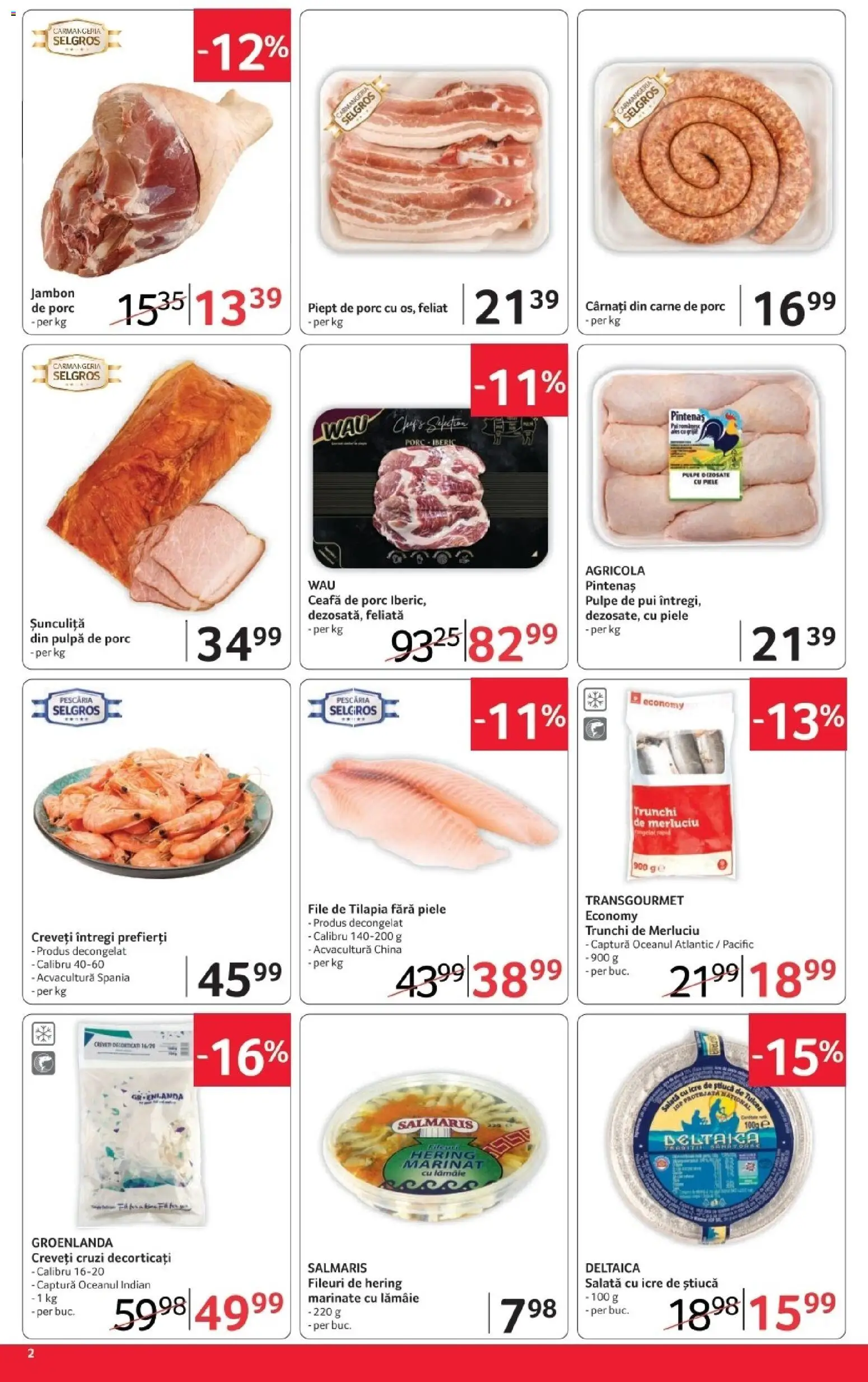 Noul catalog Selgros – valabil de la 16.10.2026 | Pagină: 2 | Produse: Trunchi de Merluciu, Pui, Carne De Porc, Cârnați