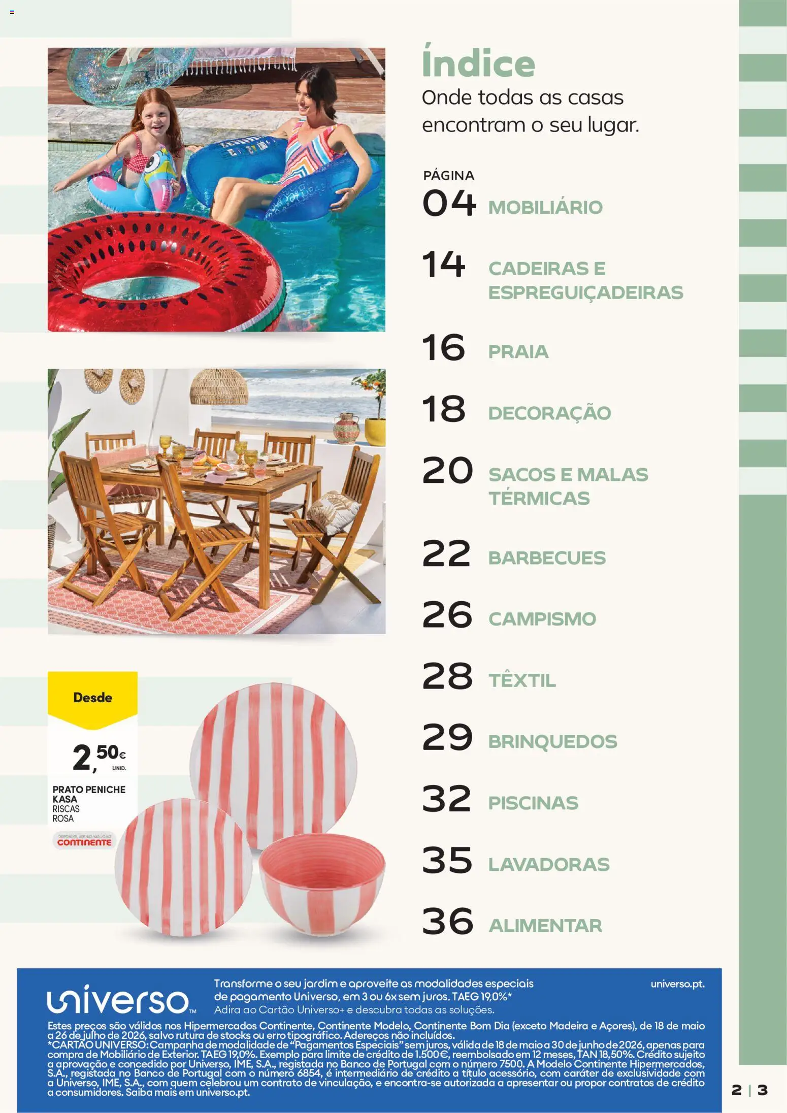 Continente Verão A casa de toda a gente │ válido de 19.05.2026 | Página: 3 | Produtos: Cadeiras, Banco, Piscinas