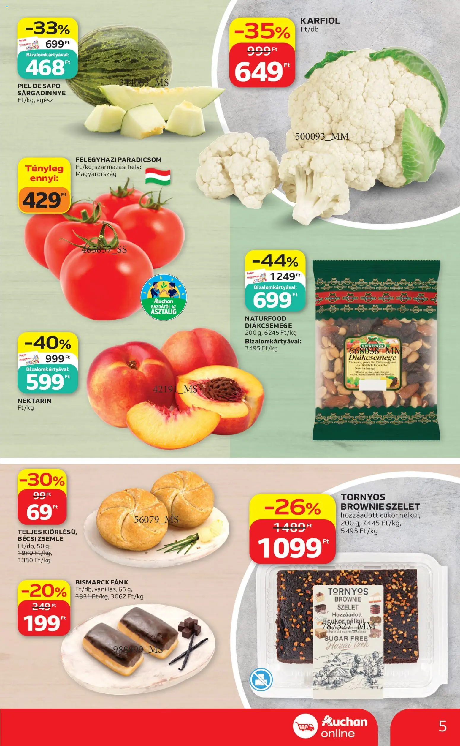 Auchan akciós ujság - amely érvényes a következő dátumtól: 2026.07.16. | Oldal: 5 | Termékek: Nektarin, Zsemle, Brownie, Cukor