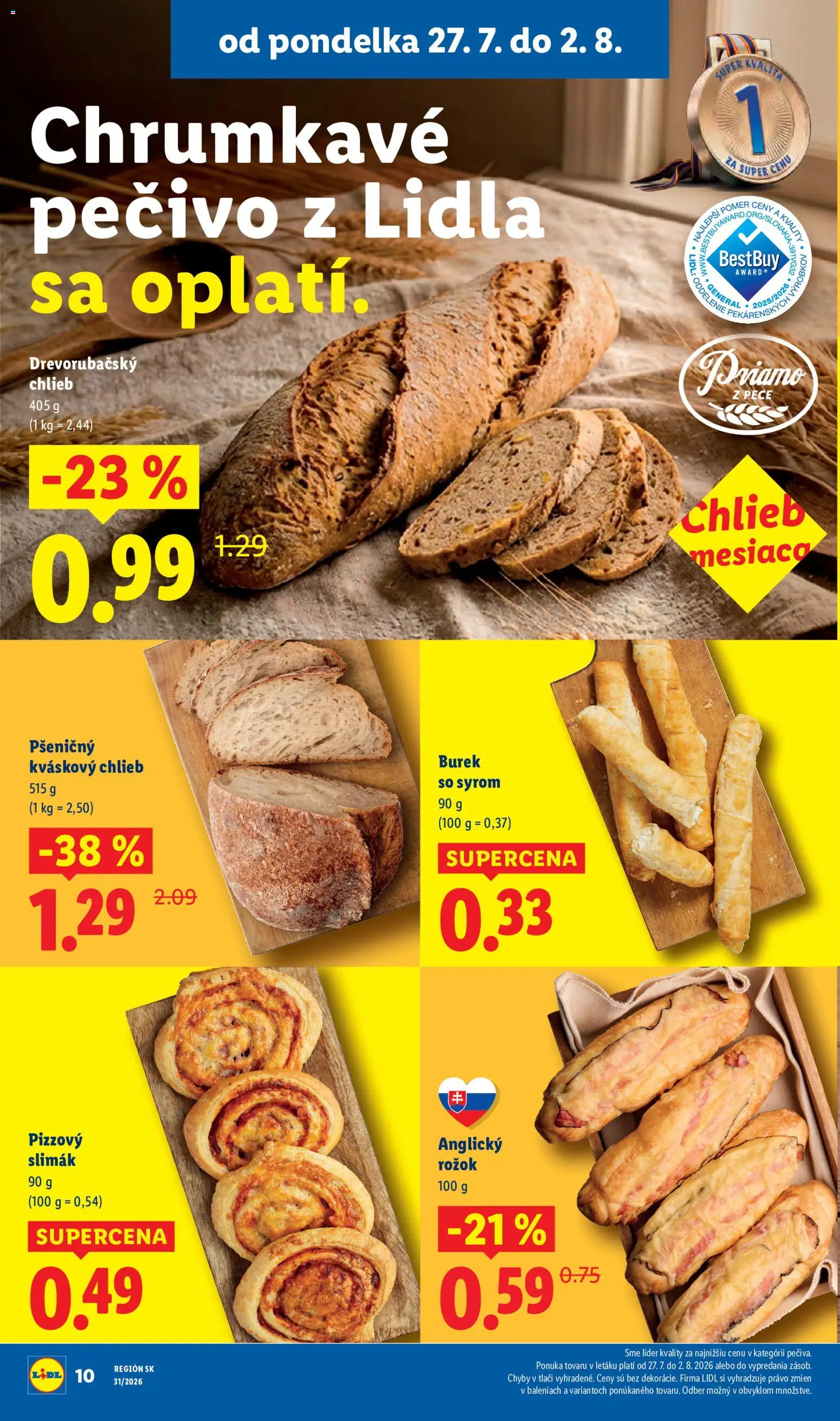 Nové Lidl akcie – leták je platný od 27.07.2026 | Strana: 16 | Produkty: Chlieb, Pizza, Rožok