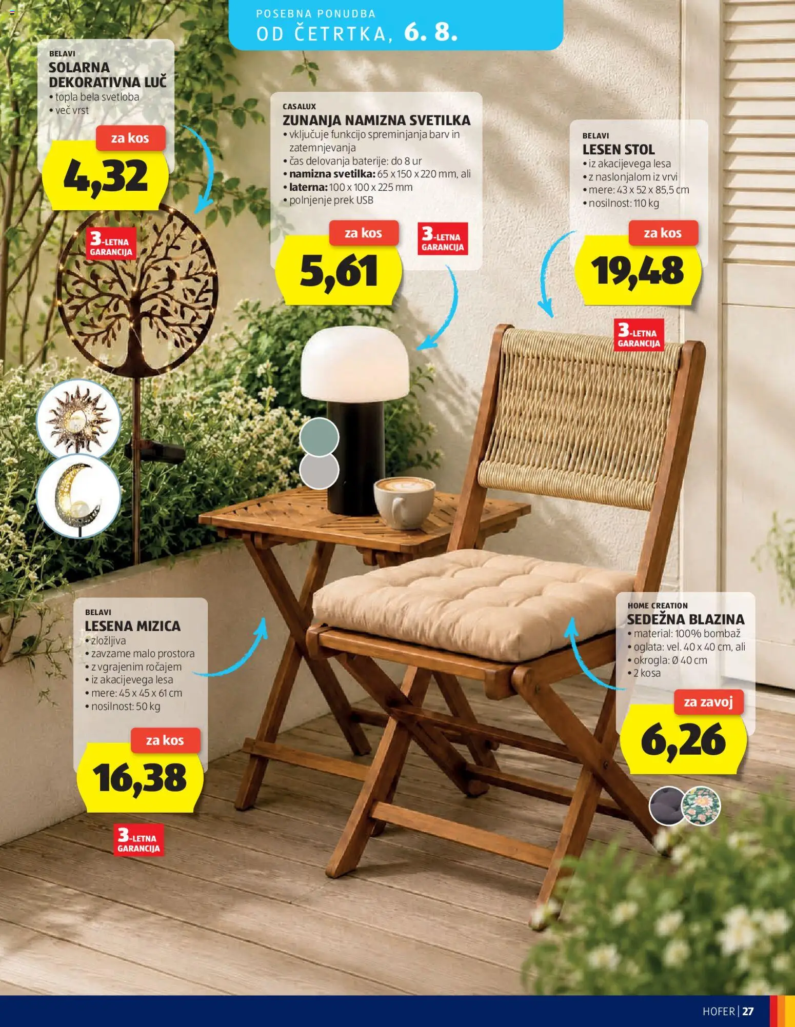 Novi Hofer katalog ponudbe – veljaven od 29.07.2026 | Stran: 27 | Izdelki: Mizica, Stol, Kos, Svetilka