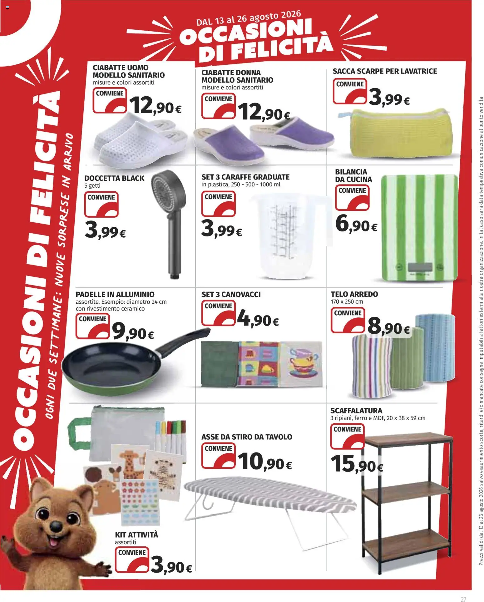 Volantino Ipercoop del 13/08/2026 | Pagina: 27 | Prodotti: Asse da stiro, Scarpe, Bilancia, Ferro