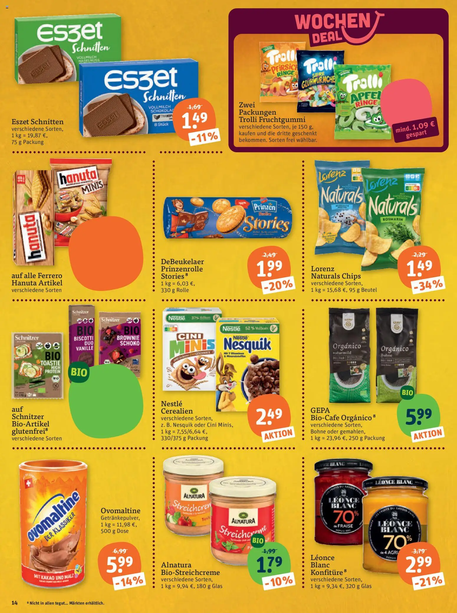 Tegut Prospekt – gültig ab 20.07.2026 | Seite: 16 | Produkte: Ovomaltine, Nesquik, Pfirsich, Chips
