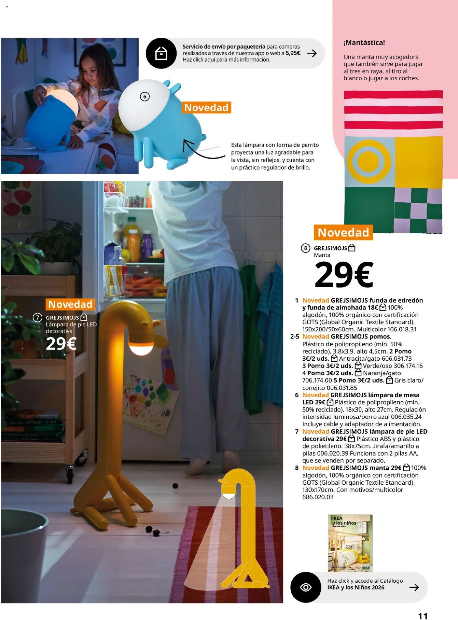 Catálogo IKEA Colección Grejsimojs │ válido desde el 01.02.2026 | Página: 11 | Productos: Cable, Lámpara de pie, Almohada, Mesa