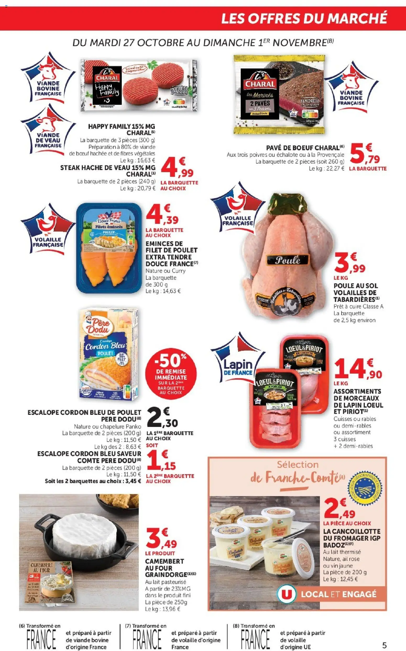 {H1} | Page: 5 | Produits: Lapin, Curry, Camembert au four, Viande