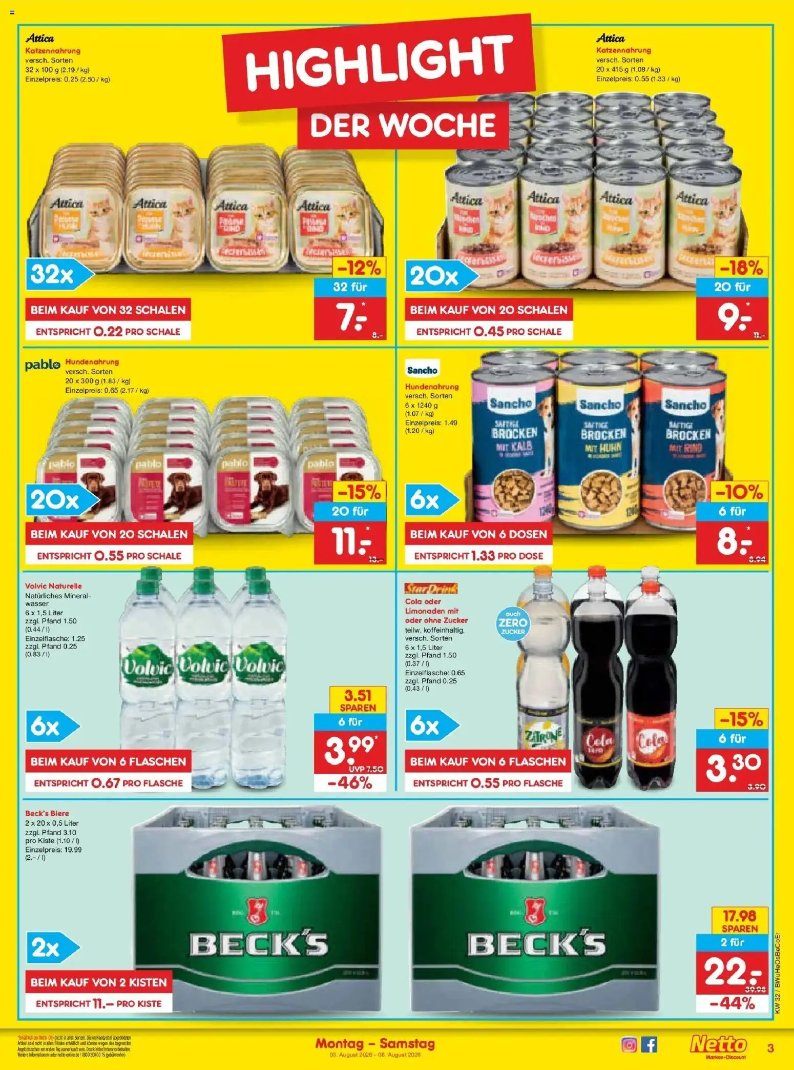 Netto Marken-Discount Prospekt – gültig ab 03.08.2026 | Seite: 3 | Produkte: Cola, Zucker, Zitrone, Volvic