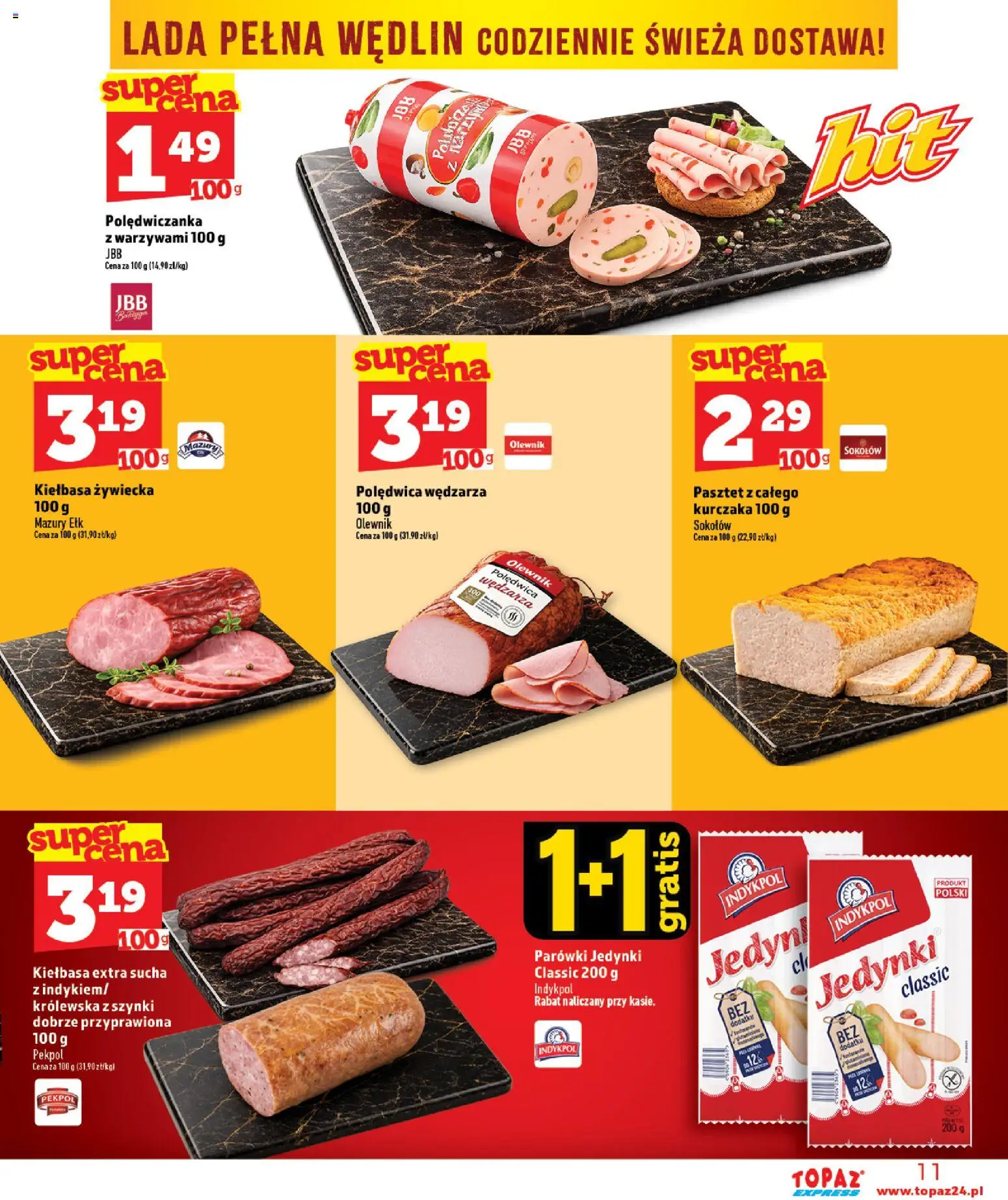 Topaz gazetka - Express od 18.06.2026 | Strona: 11 | Produkty: Kiełbasa, Parówki