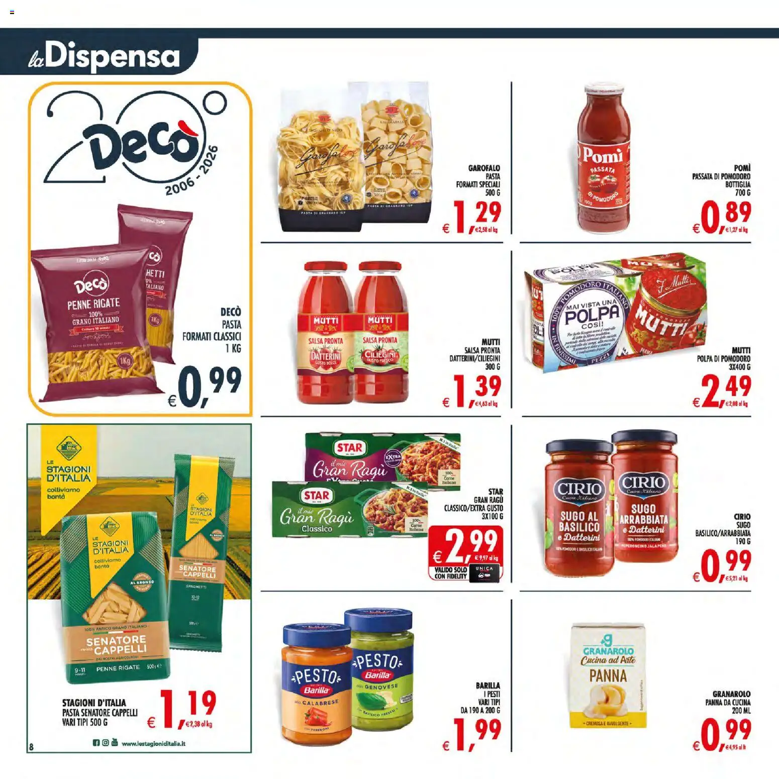Volantino Decò del 30/06/2026 | Pagina: 8 | Prodotti: Pomodoro, Pomodori, Pasta, Mutti