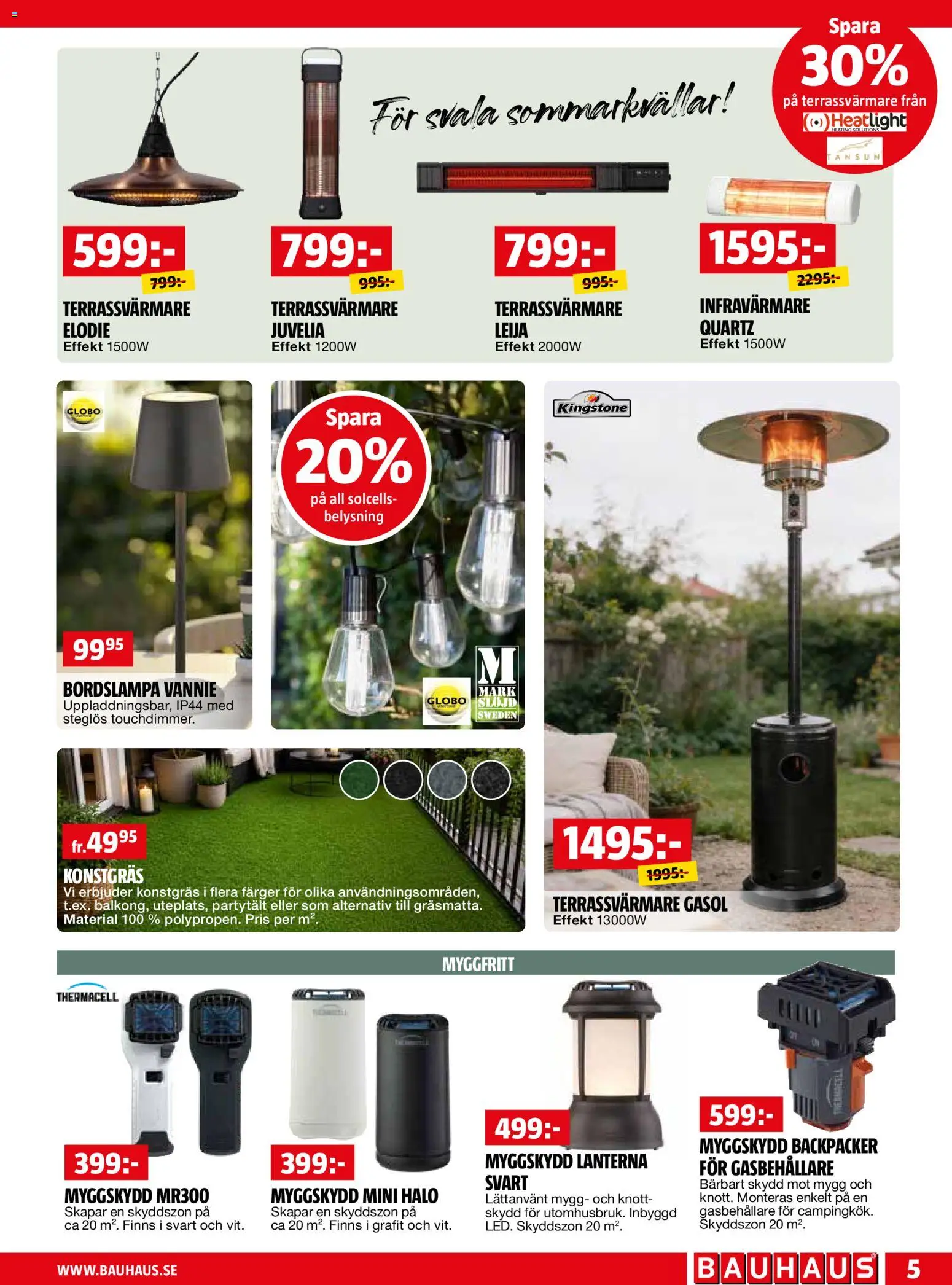Bauhaus reklamblad aktuell från 01.06.2026 | Sida: 5 | Produkter: Bordslampa, Gasol, Konstgräs