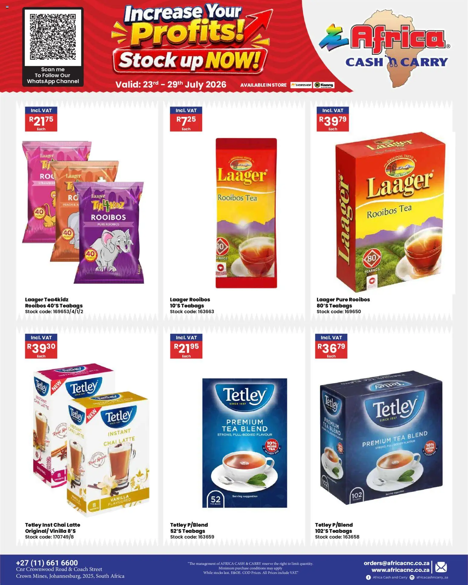 New Africa Cash & Carry catalogue – valid from 23/07/2026 | Page: 28 | Products: Bag, Tea, Stock, Peach