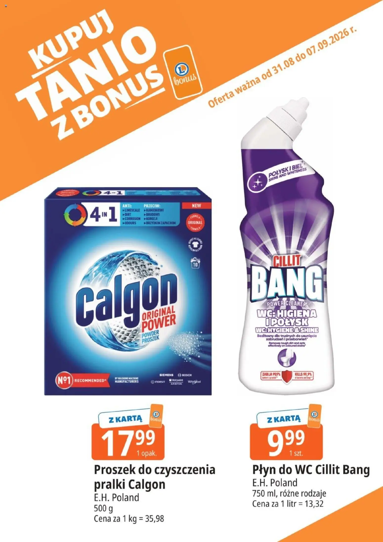 E.Leclerc gazetka - Kupuj Tanio Z Bonus od 31.08.2026 | Strona: 14 | Produkty: Karta, Calgon, Proszek, Cleaner