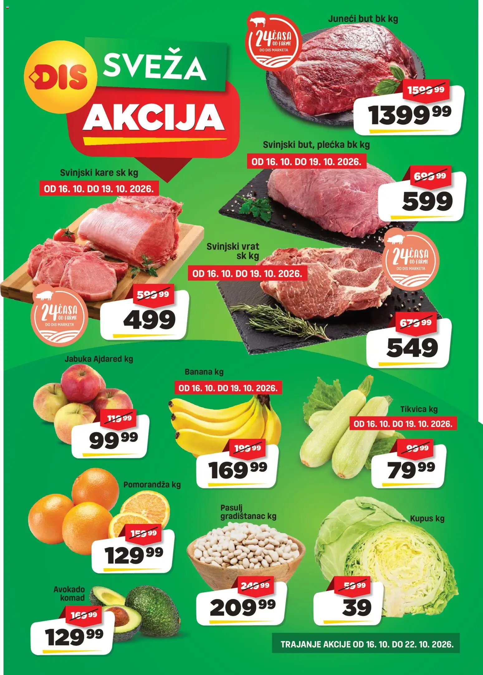 Super DIS katalog - važi od 16.10.2026 | Strana: 3 | Proizvode: Svinjski kare, Kupus, Tikvica, Vrat