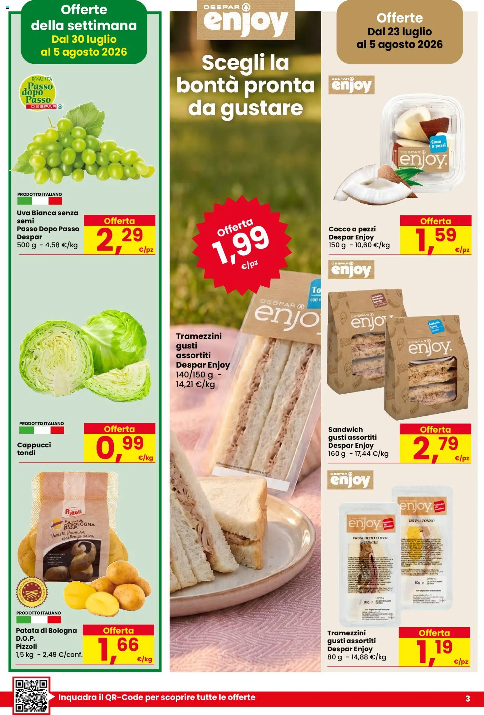 Volantino Despar del 23/07/2026 | Pagina: 3 | Prodotti: Prosciutto Cotto, Uova, Prosciutto, Cocco