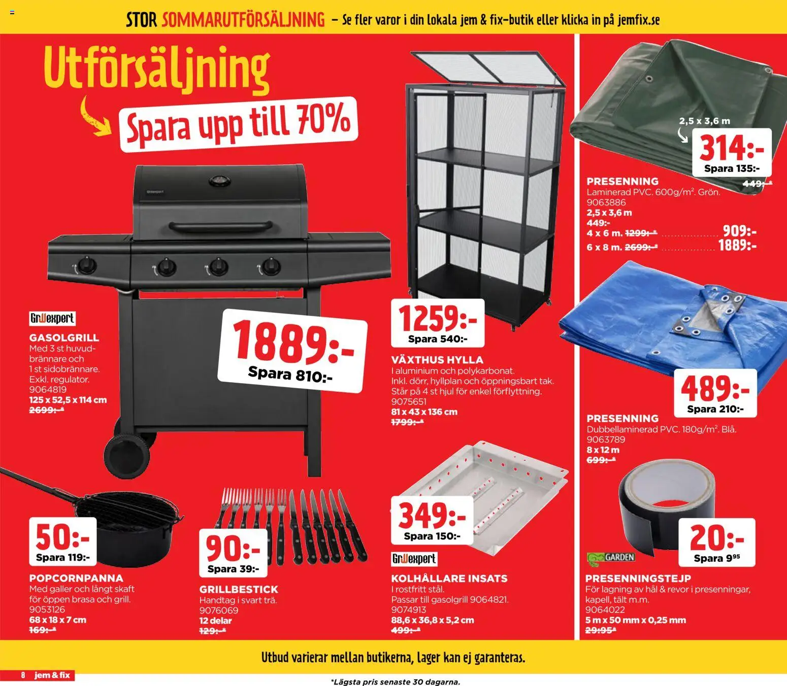 Jem & Fix reklamblad aktuell från 03/08/2026 | Sida: 8 | Produkter: Växthus, Gasolgrill, Galler, Hylla