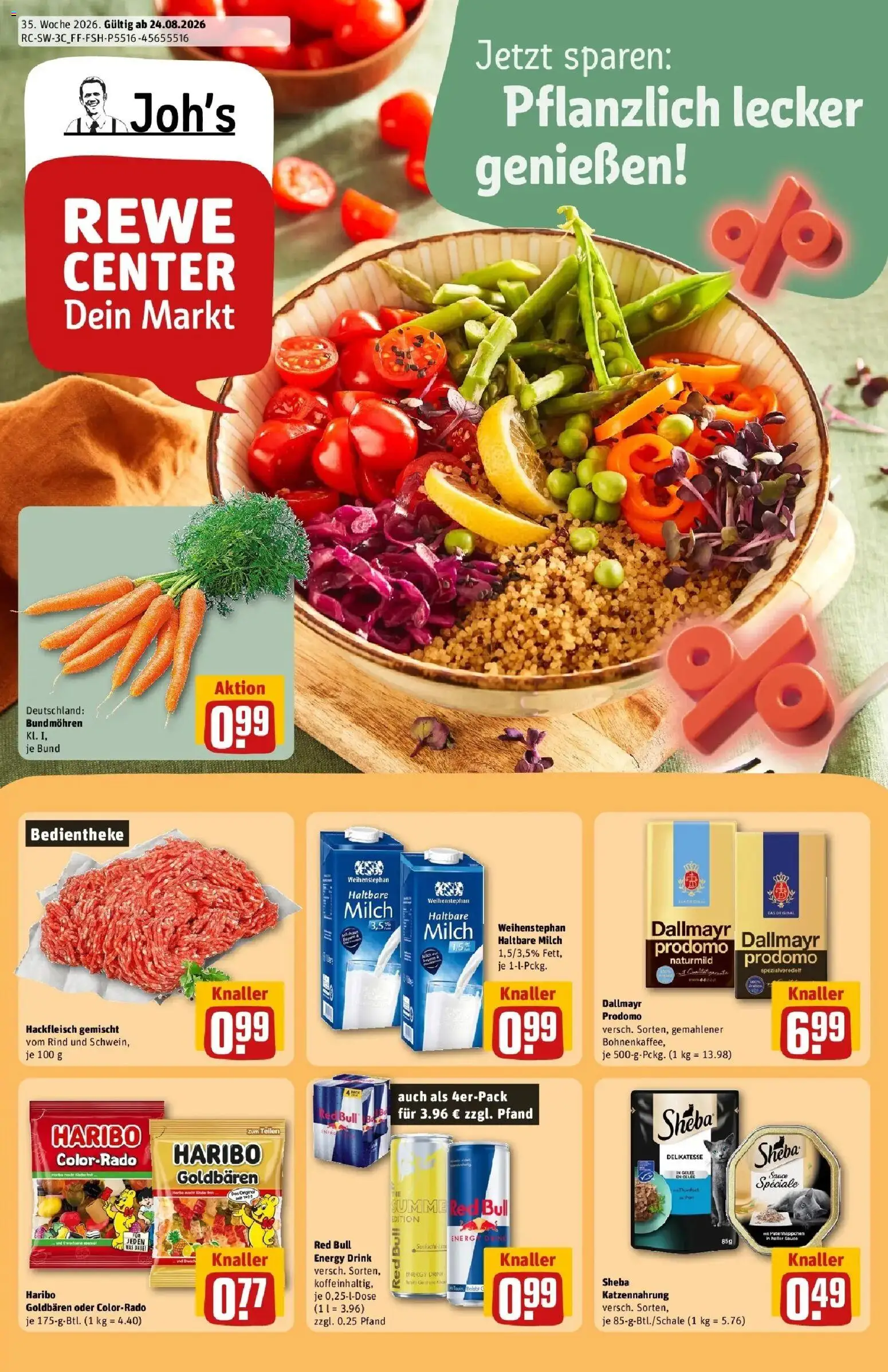 REWE Prospekt ab 24.08.2026 zum Blättern » Angebote | Seite: 1 | Produkte: Red bull, Haltbare milch, Mohren, Dallmayr