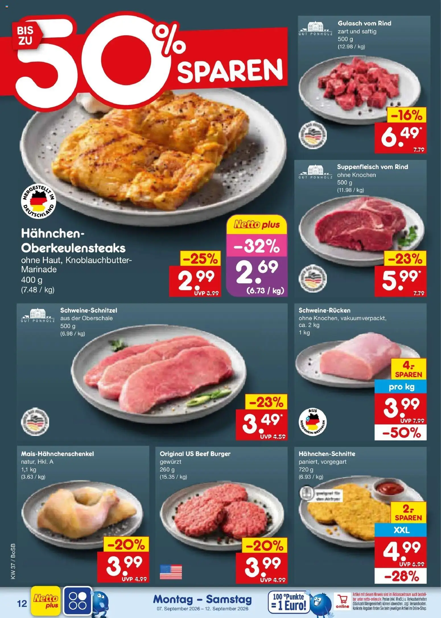 Netto Marken-Discount Prospekt Bochum – gültig ab 07.09.2026 | Seite: 18 | Produkte: Hahnchen, Burger, Suppenfleisch, Schweinerucken