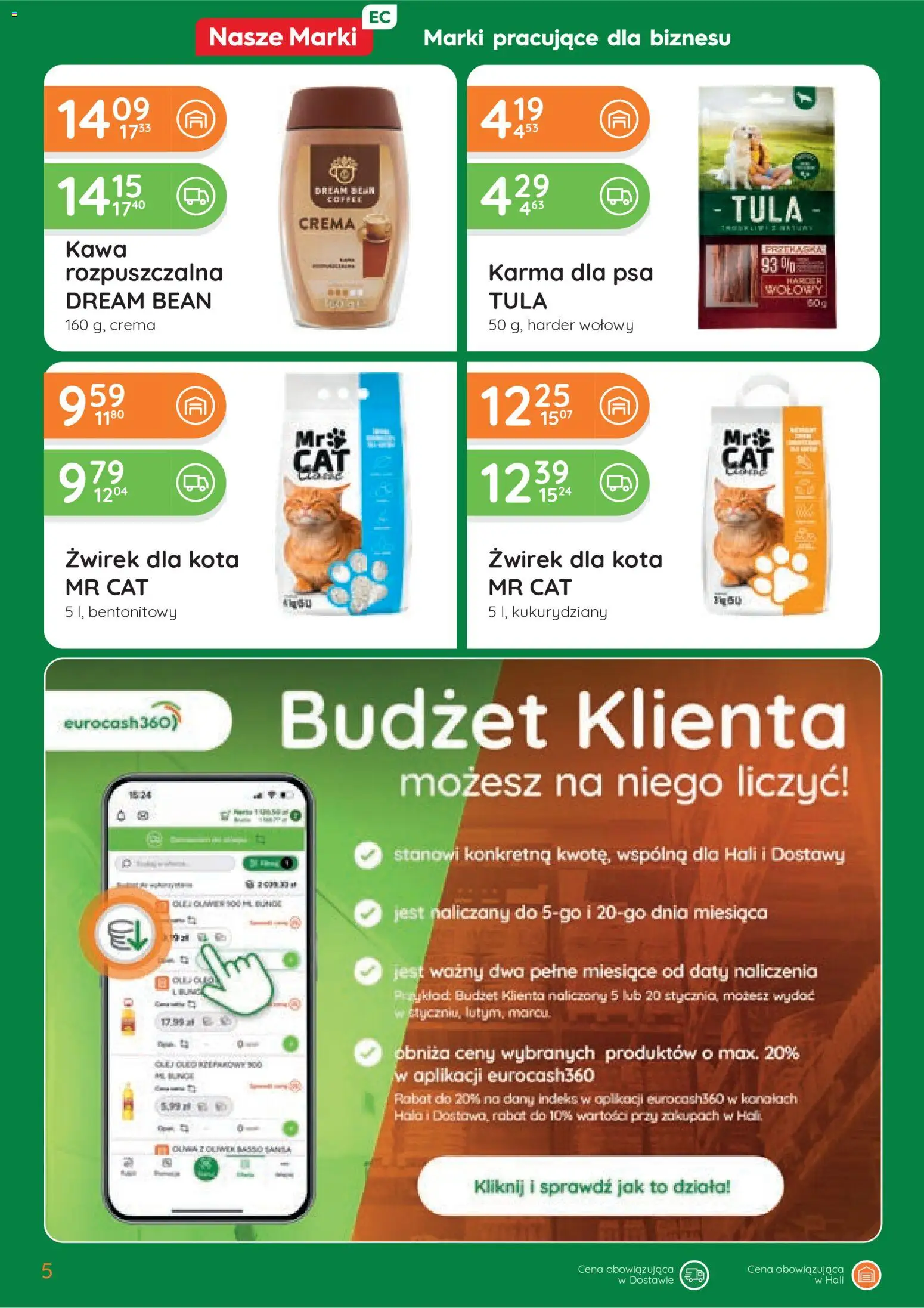 Eurocash gazetka od 25.06.2026 | Strona: 5 | Produkty: Żwirek dla kota, Kawa rozpuszczalna, Karma dla psa, Kawa