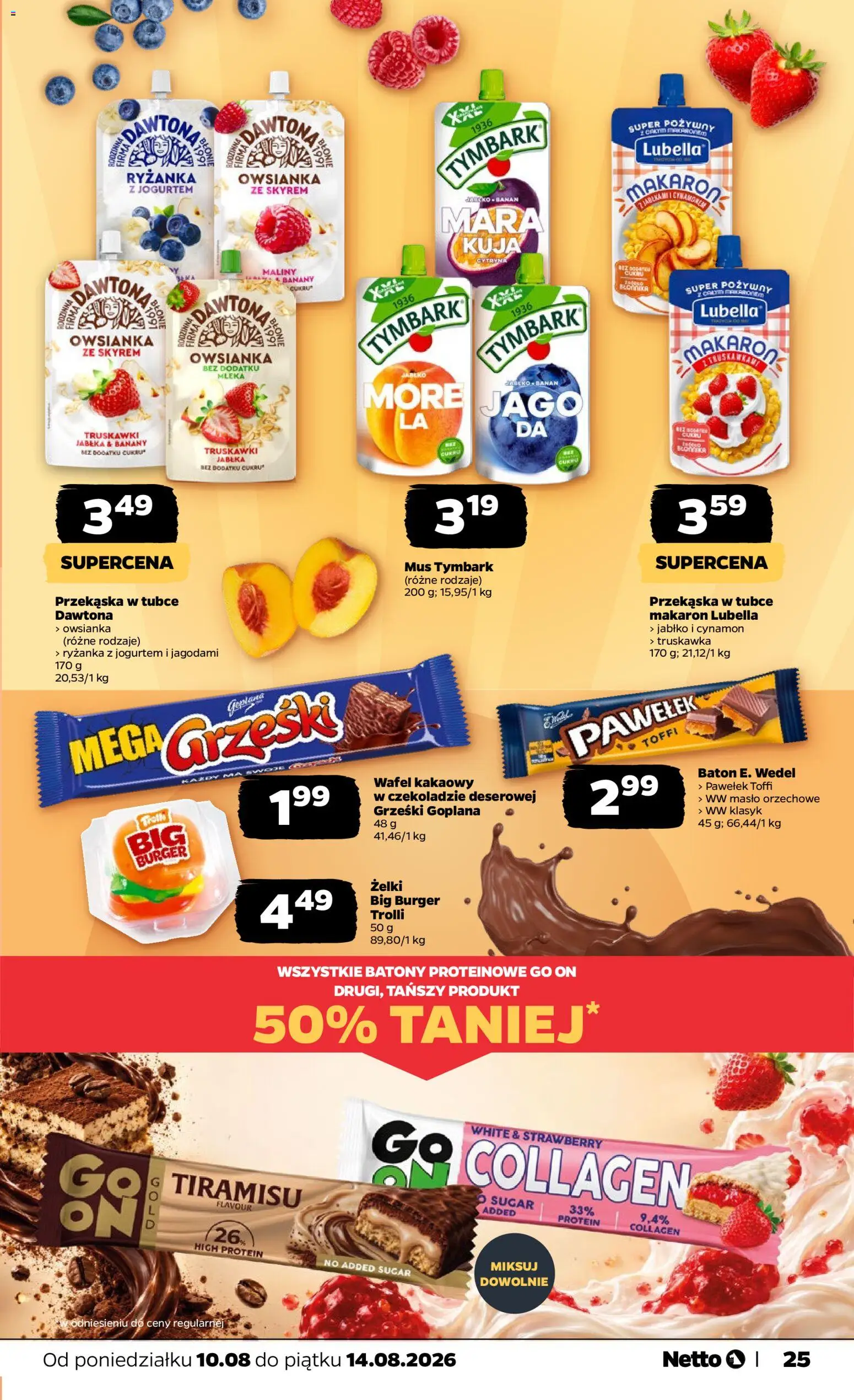 Netto gazetka od poniedziałku od 10.08.2026 | Strona: 25 | Produkty: High Protein, Baton, Burger, Truskawki