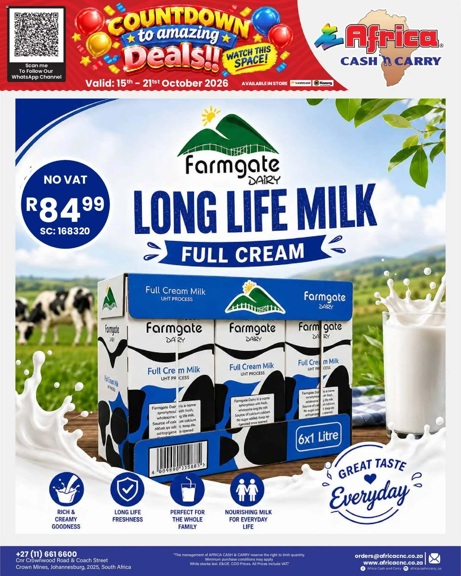 New Africa Cash & Carry catalogue – valid from 15/10/2026 | Page: 30 | Products: Watch, Milk, Gate, Cream