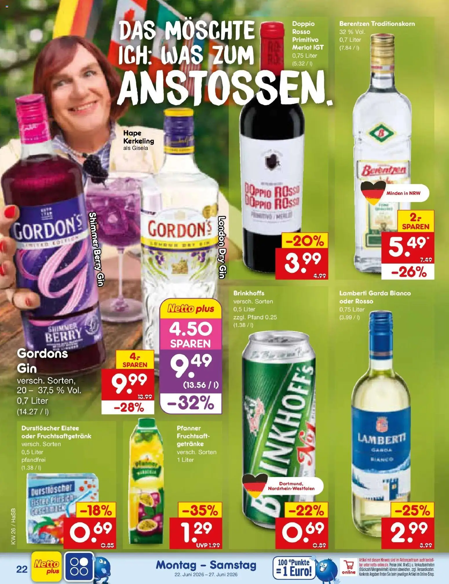 Netto Marken-Discount Prospekt Wuppertal – gültig ab 22.06.2026 | Seite: 30 | Produkte: Merlot, Gin, Fruchtsaft, Berentzen