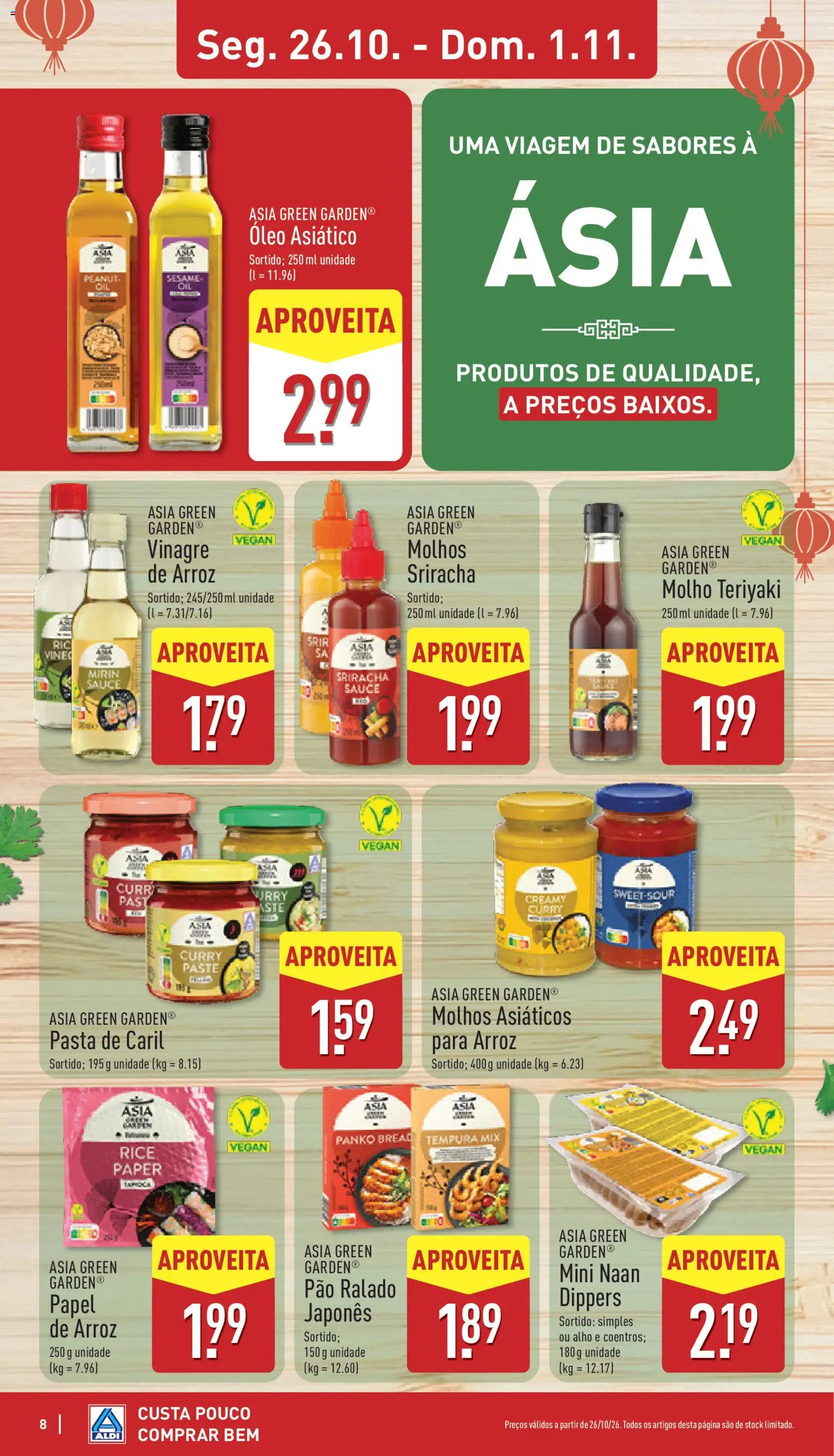 Aldi folheto │ válido de 26/10/2026 | Página: 8 | Produtos: Vinagre, Vinagre de arroz, Sriracha, Óleo