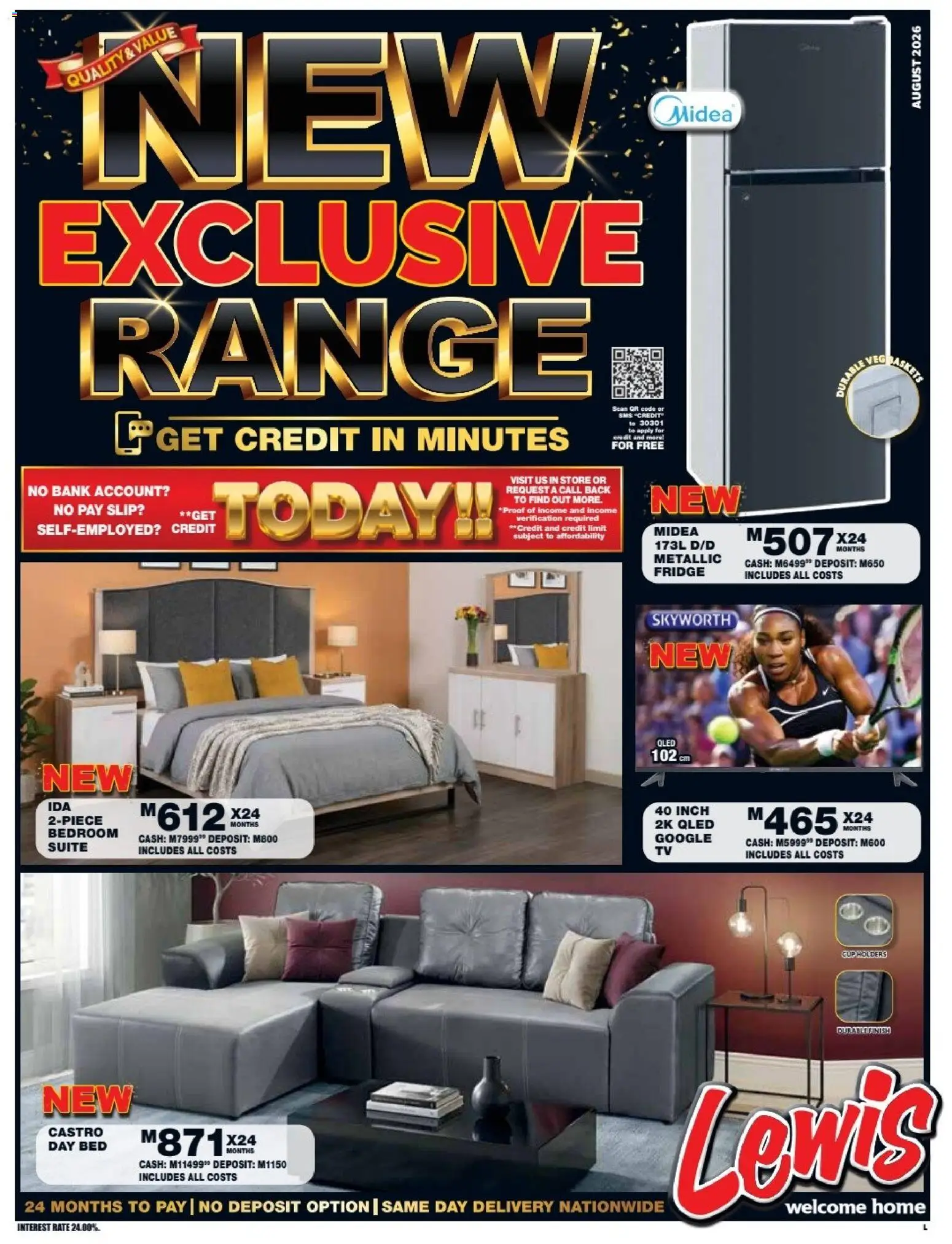 New Lewis Stores catalogue – valid from 10/08/2026 | Page: 1 | Products: Bed, Fridge