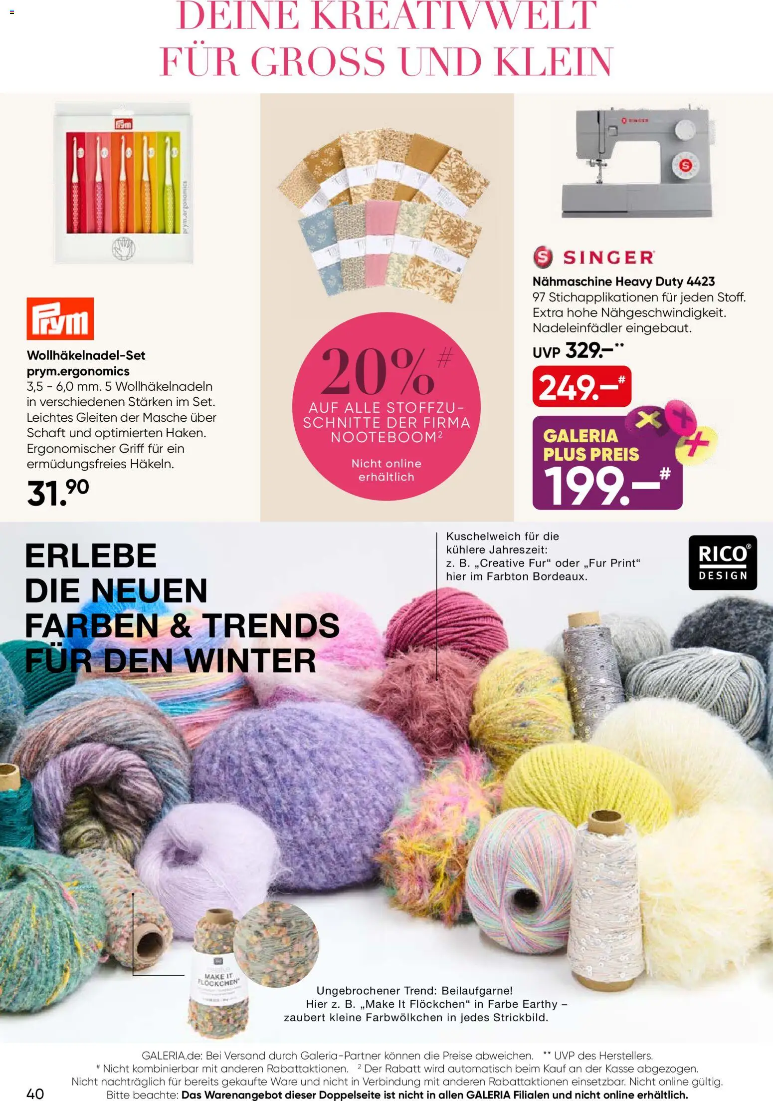 Galeria Karstadt Kaufhof Prospekt – gültig ab 02.09.2026 | Seite: 40 | Produkte: Nähmaschine, Kuschelweich
