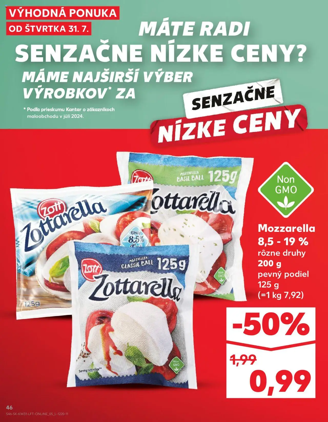 Nové Kaufland akcie – leták je platný od 31.07.2025 | Strana: 46 | Produkty: Mozzarella