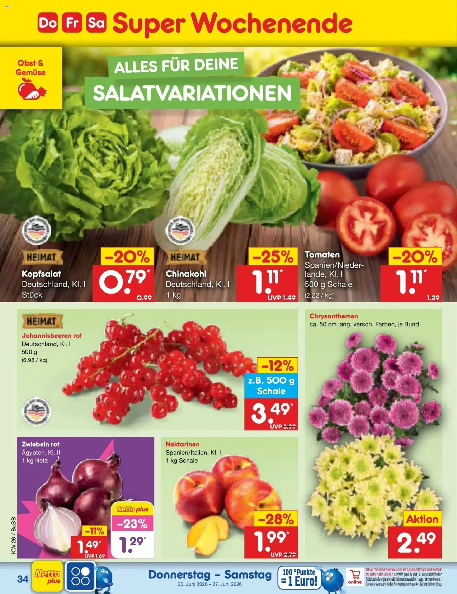 Netto Marken-Discount Prospekt Kremmen – gültig ab 22.06.2026 | Seite: 46 | Produkte: Nektarinen, Tomaten, Zwiebeln, Chinakohl