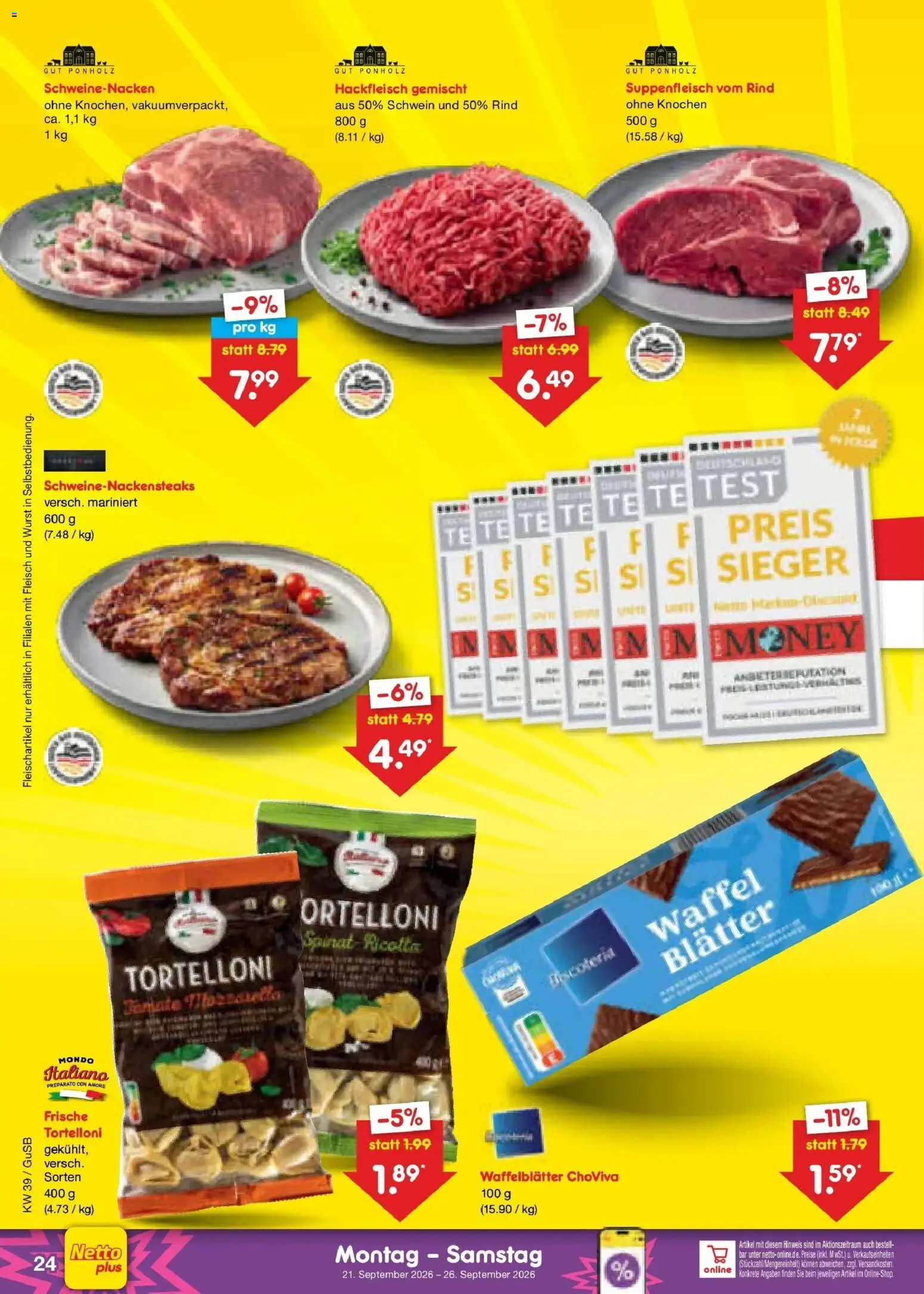 Netto Marken-Discount Prospekt Machern – gültig ab 21.09.2026 | Seite: 36 | Produkte: Schweinenacken, Suppenfleisch, Wurst, Hackfleisch
