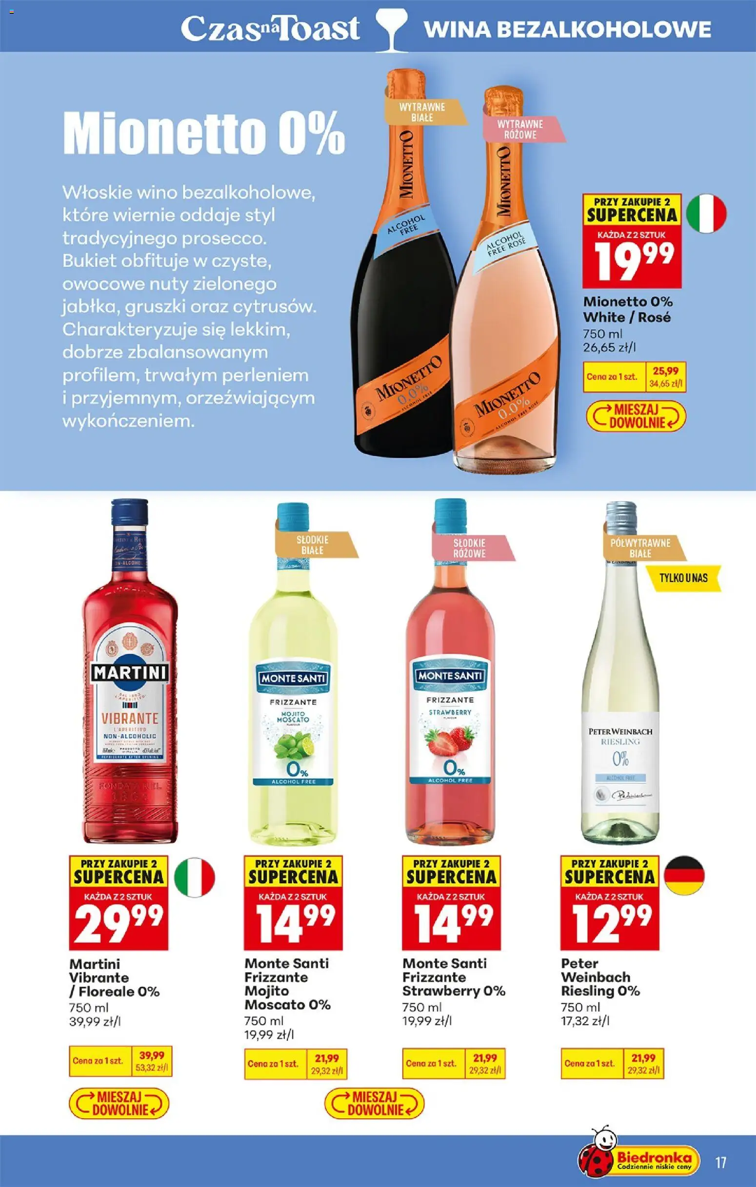 Biedronka gazetka - Czas na toast od 15.06.2026 | Strona: 19 | Produkty: Martini, Riesling, Monte Santi, Wino