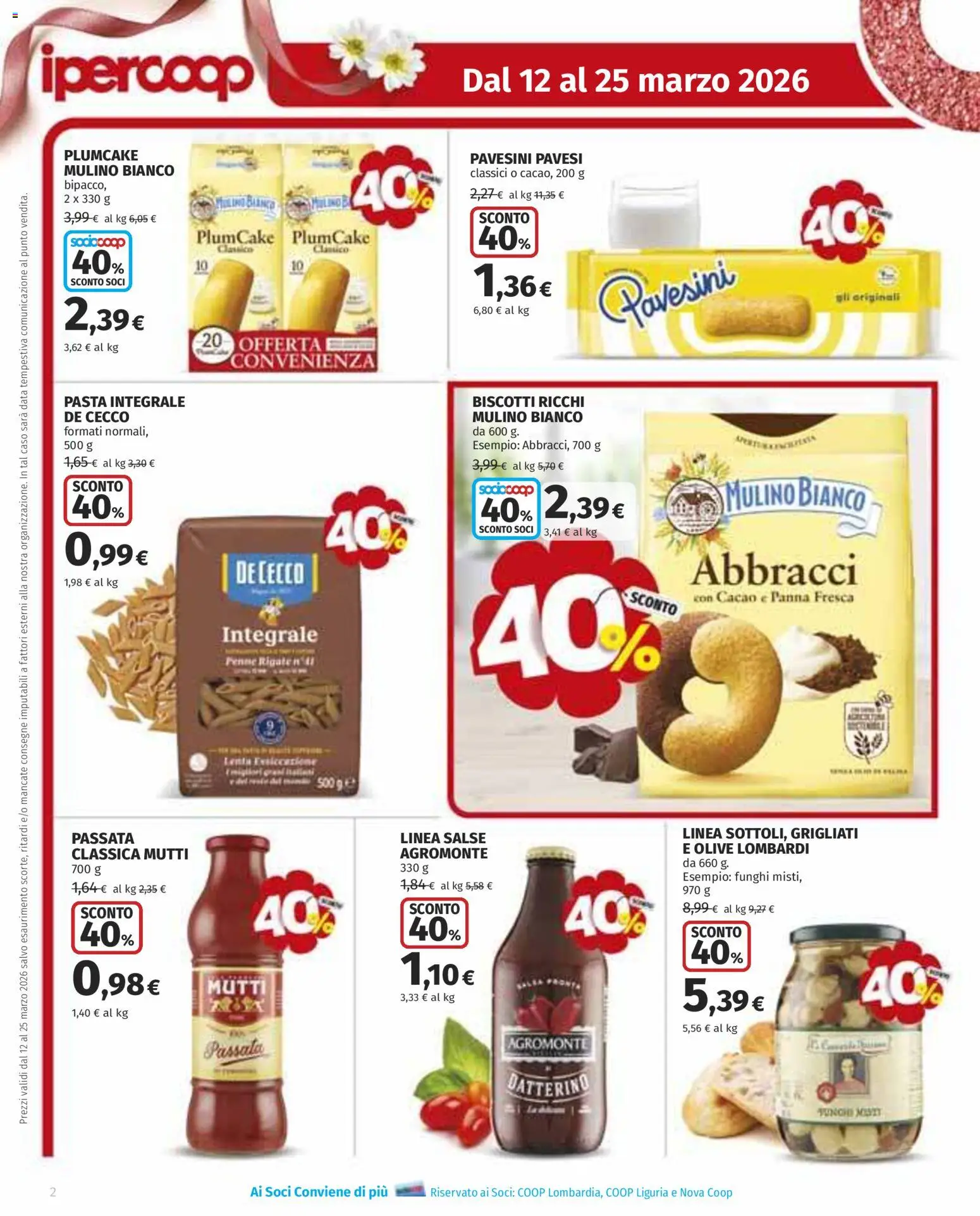 Volantino Ipercoop del 12.03.2026 | Pagina: 2 | Prodotti: Biscotti, Funghi, Plumcake, Cacao