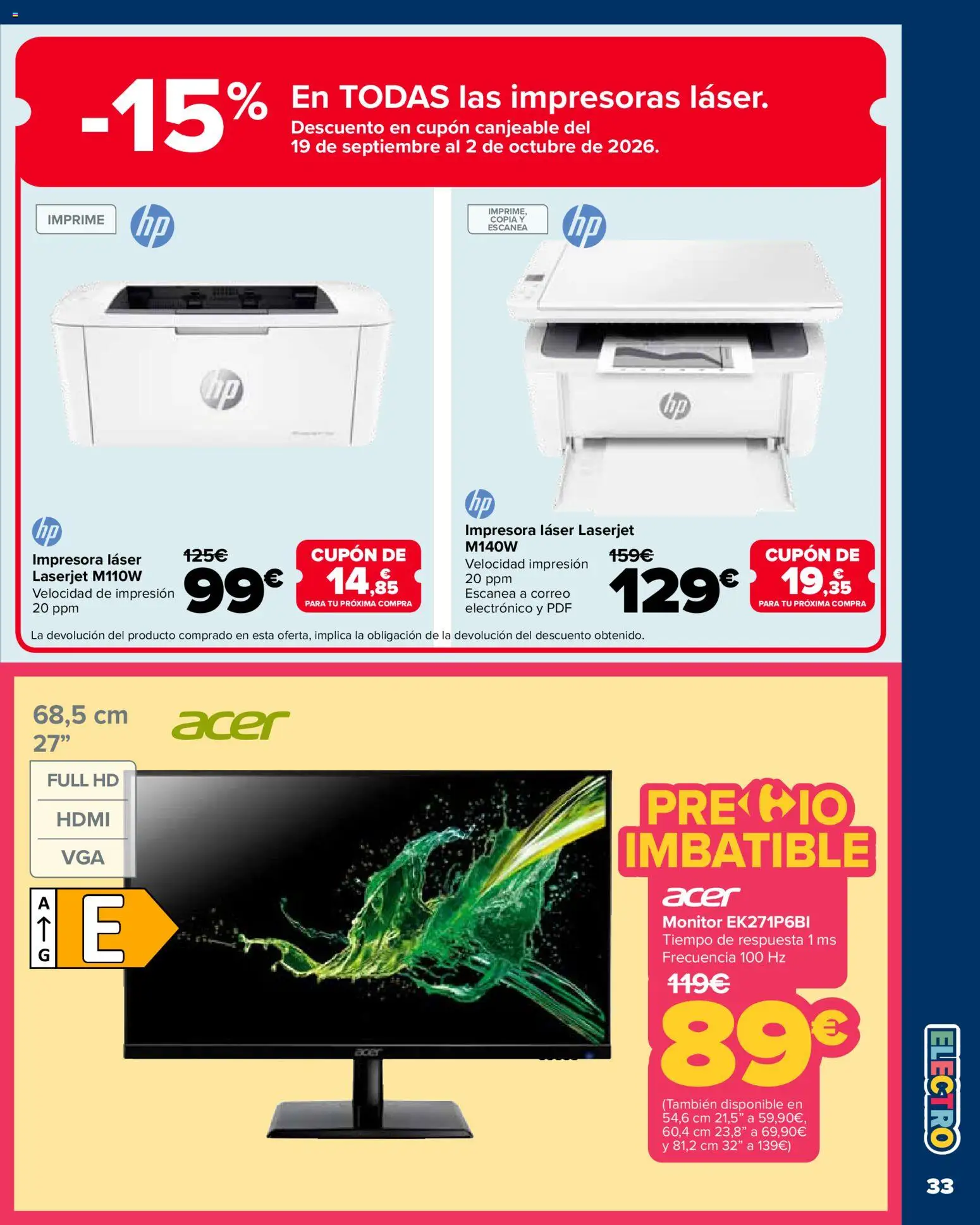 Carrefour Vuelta al cole │ válido desde el 18/08/2026 | Página: 33 | Productos: Monitor, Impresora