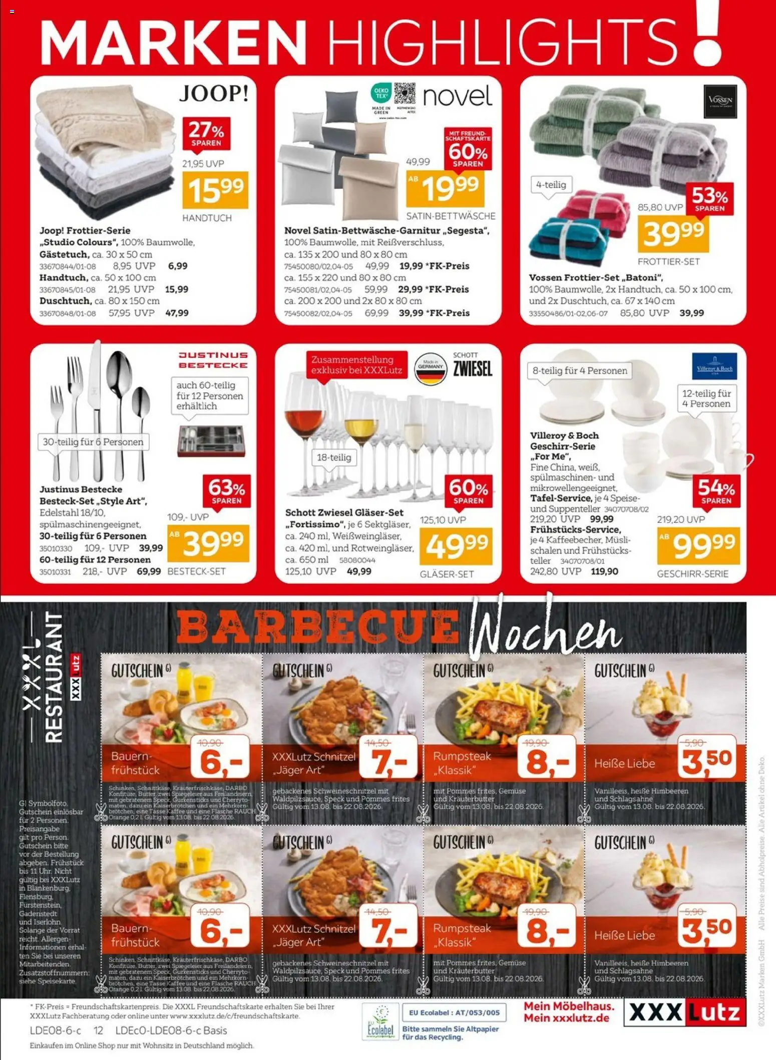 XXXLutz Jubiläum – gültig ab 08.08.2026 | Seite: 24 | Produkte: Rumpsteak, Kaffee, Pommes frites, Gemüse