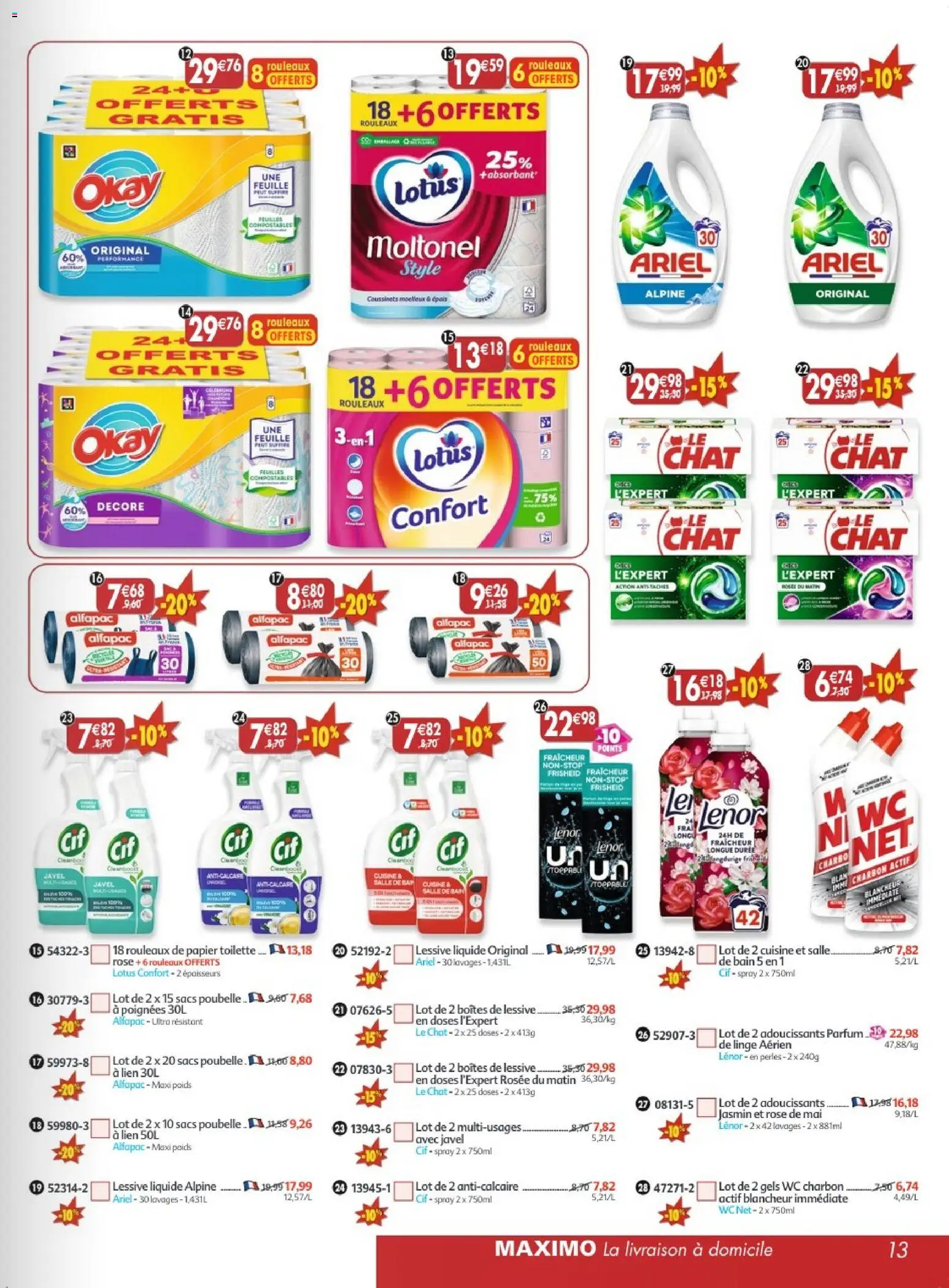 {H1} | Page: 13 | Produits: Ariel, Poubelle, Lenor, Poignées