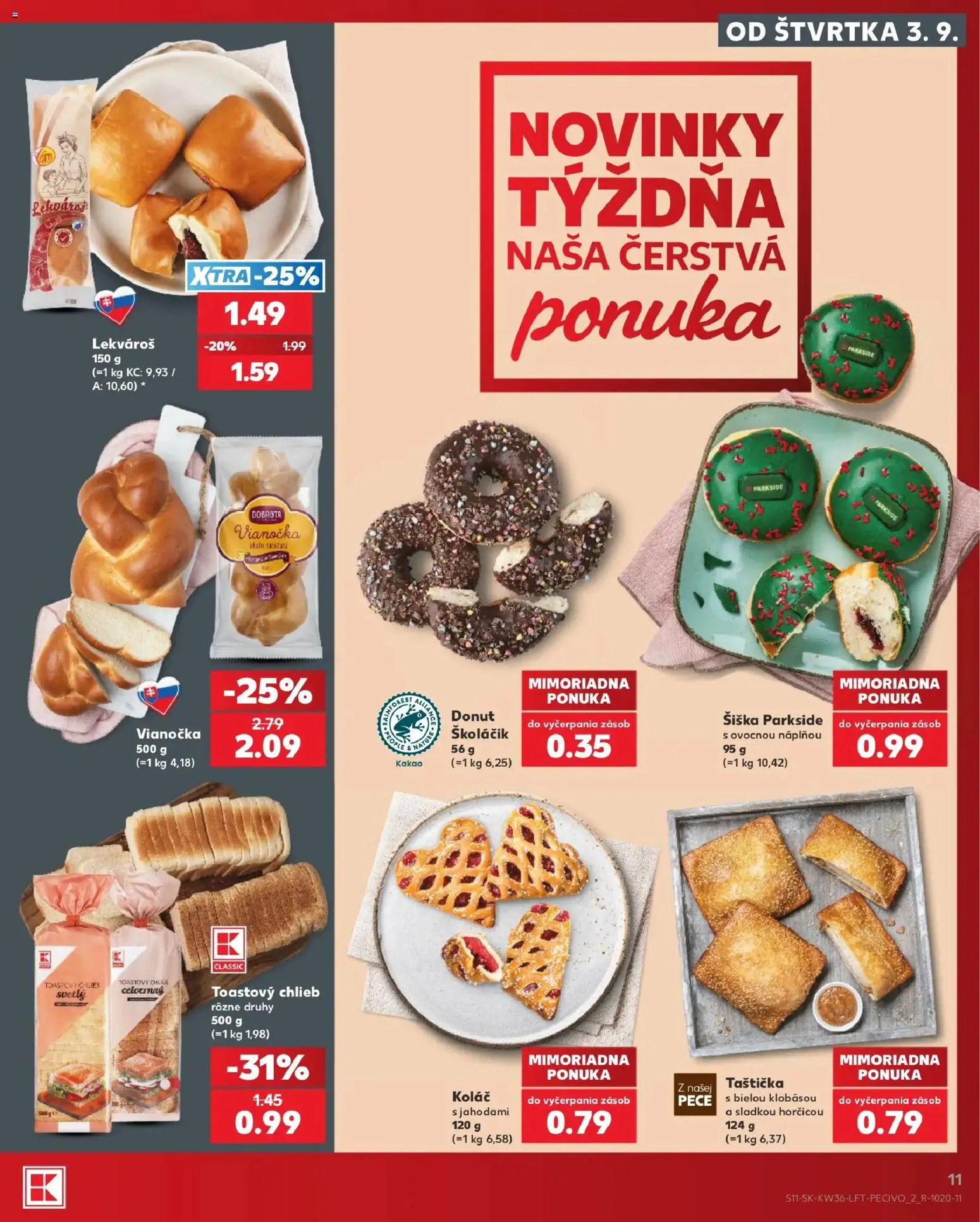 Nové Kaufland akcie – leták je platný od 03.09.2026 | Strana: 11 | Produkty: Parkside, Chlieb, Donut, Kakao