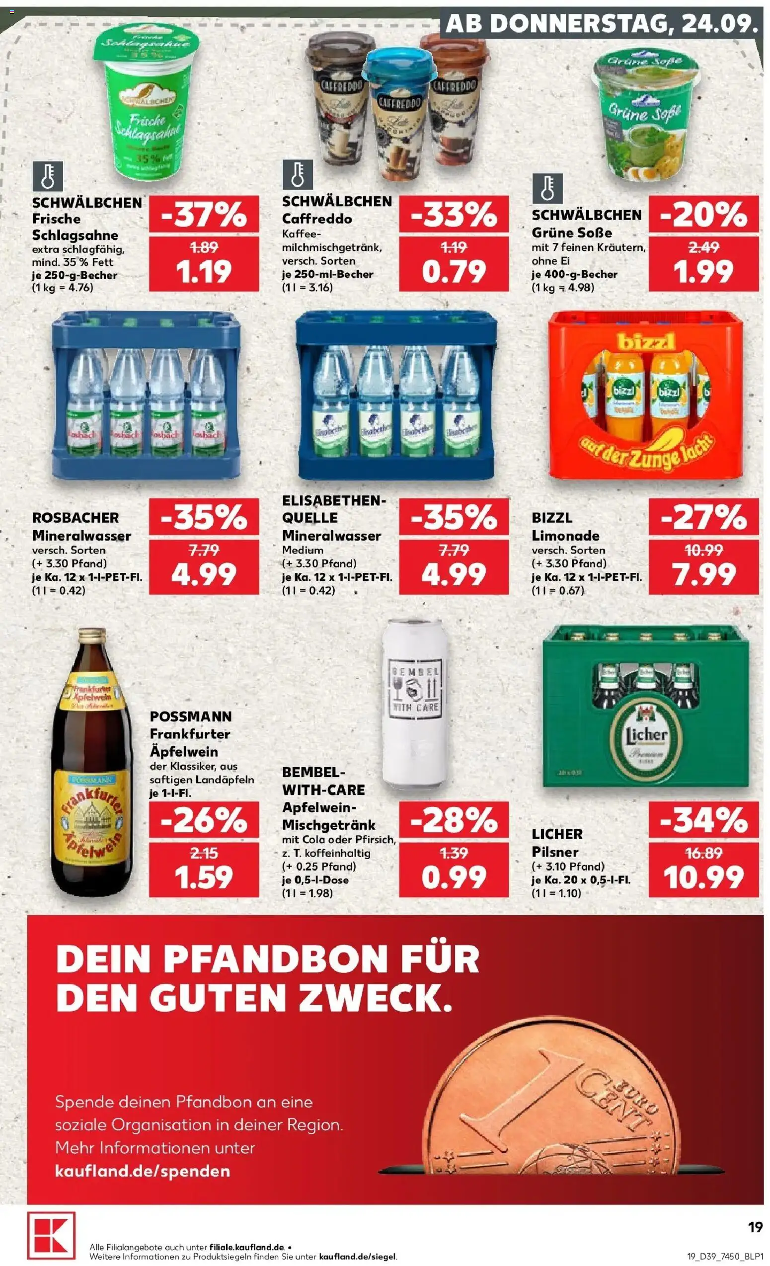 Prospekt Kaufland ab 24.09.2026 » Angebote Online zum Blättern | Seite: 19 | Produkte: Cola, Schlagsahne, Limonade, Mineralwasser