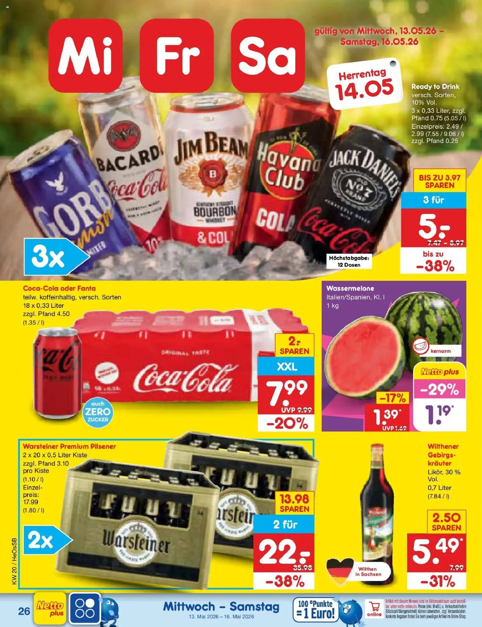 Netto Marken-Discount Prospekt Kröpelin	 – gültig ab 10.05.2026 | Seite: 33 | Produkte: Cola, Wilthener, Zucker, Wassermelone