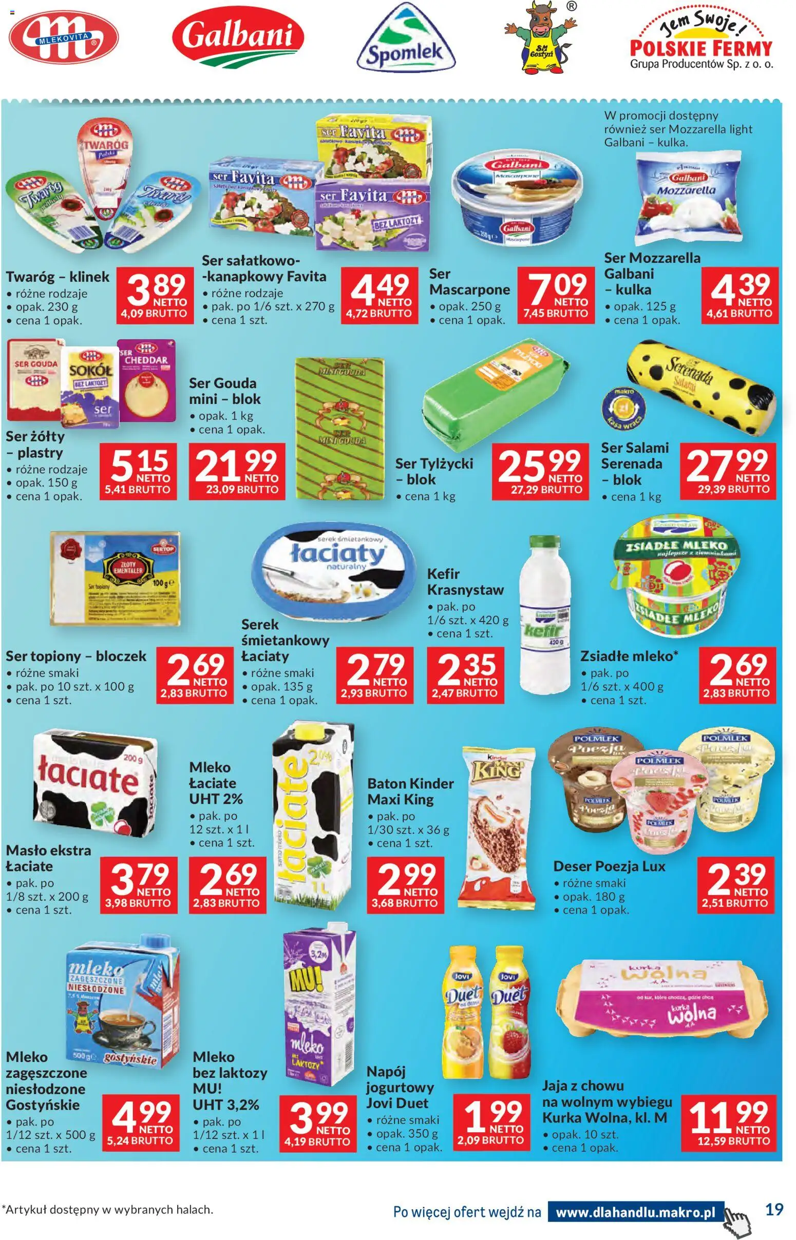 Makro gazetka - Dystrybucja do sklepów od 09.06.2026 | Strona: 19 | Produkty: Bez laktozy, Kefir, Serek, Baton